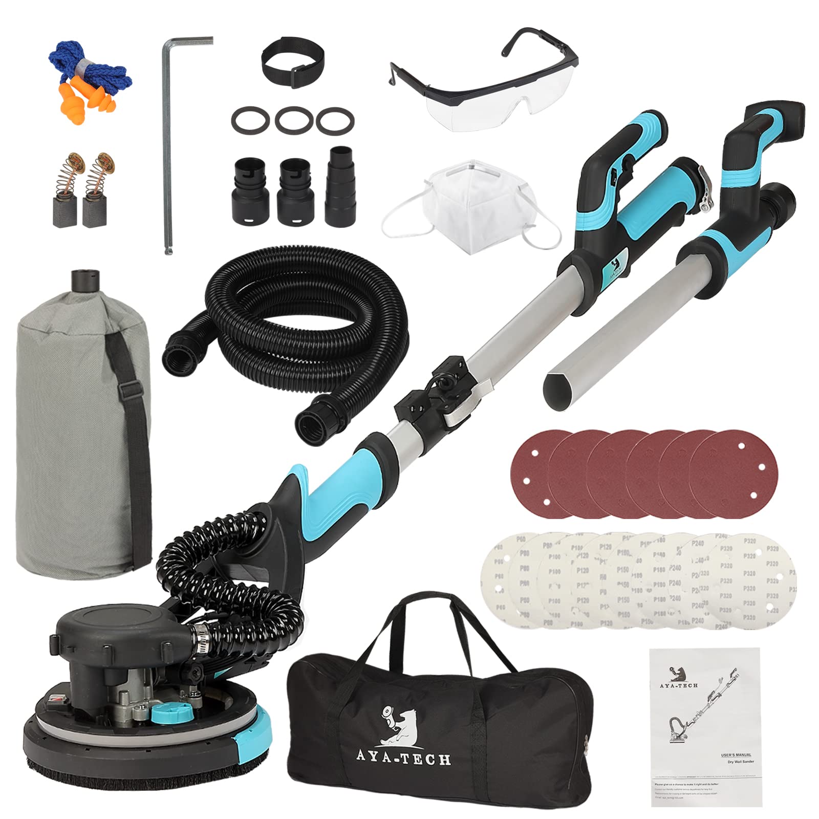 750W Electric Drywall Sander with Vacuum - 7 Variable Speed Pole Sander for Ceiling & Walls, Includes 14 Sanding Discs & 13FT Power Cable - Perfect for Popcorn Ceiling Removal, Drywall Repair, and Home Renovation Projects