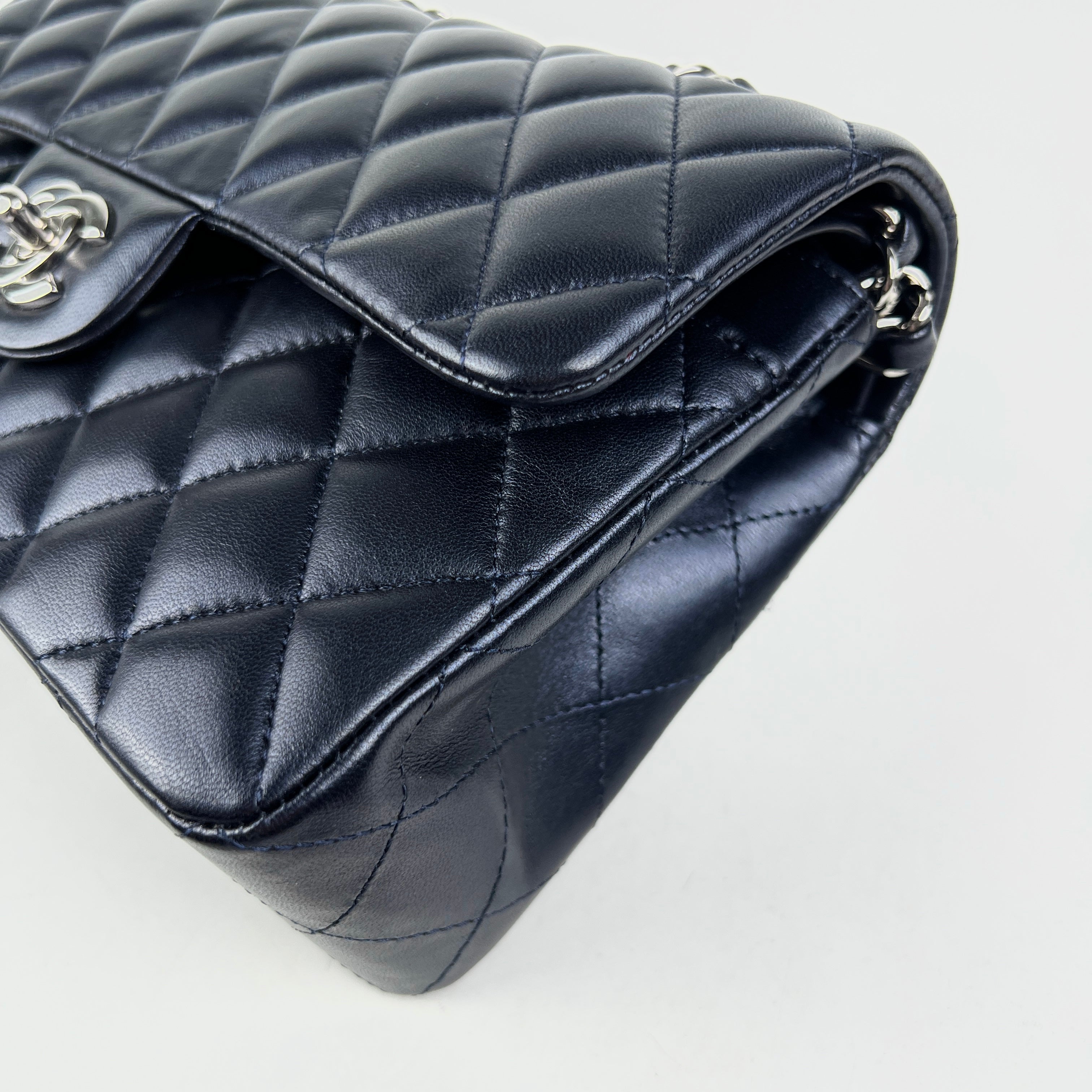 Chanel Small Double Classic Flap Bag in Metallic Navy Blue - Luxury Crossbody Purse for Women, Perfect for Evening Events & Date Nights