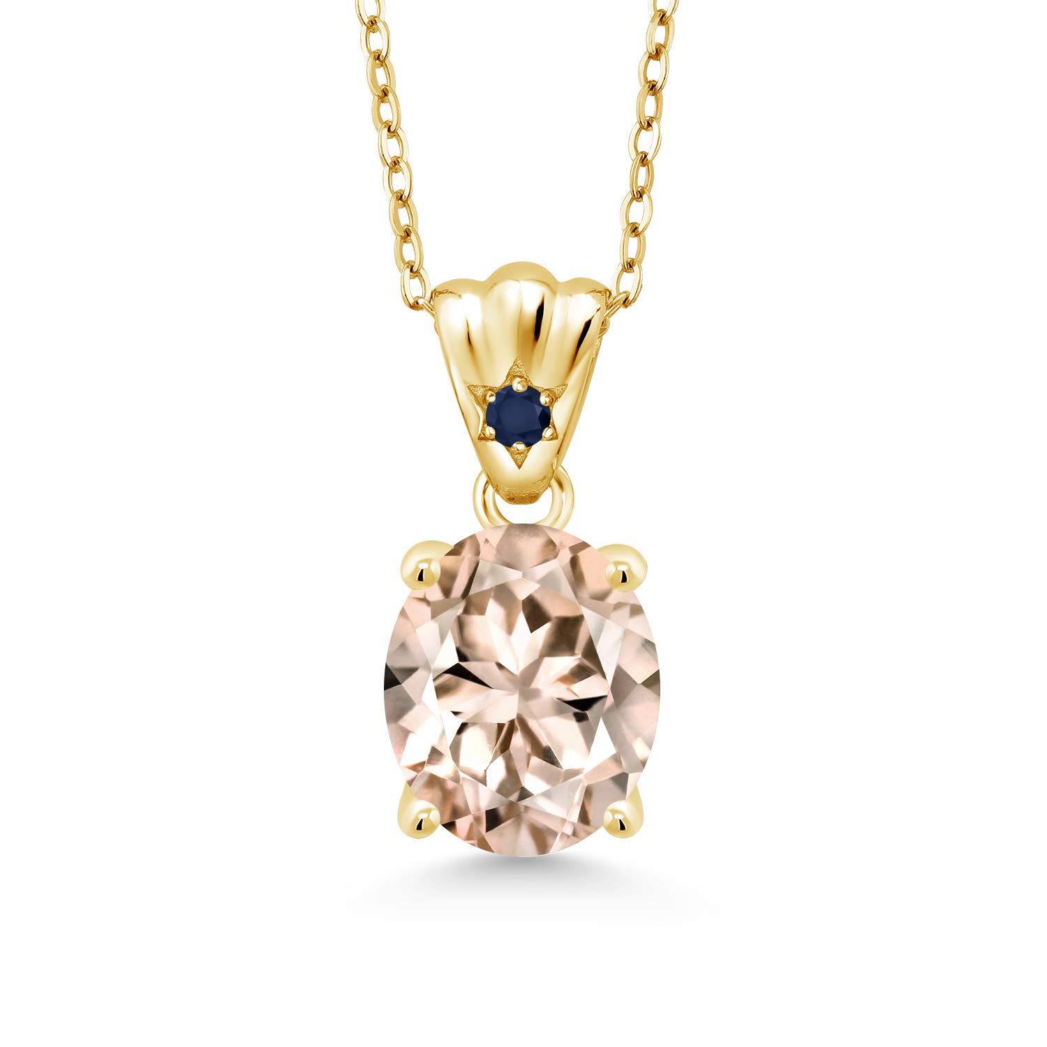 3.24 Ct Oval Peach Morganite & Blue Sapphire Pendant in 18K Yellow Gold Plated Silver - Elegant Jewelry Gift for Women, Perfect for Weddings, Anniversaries & Special Occasions