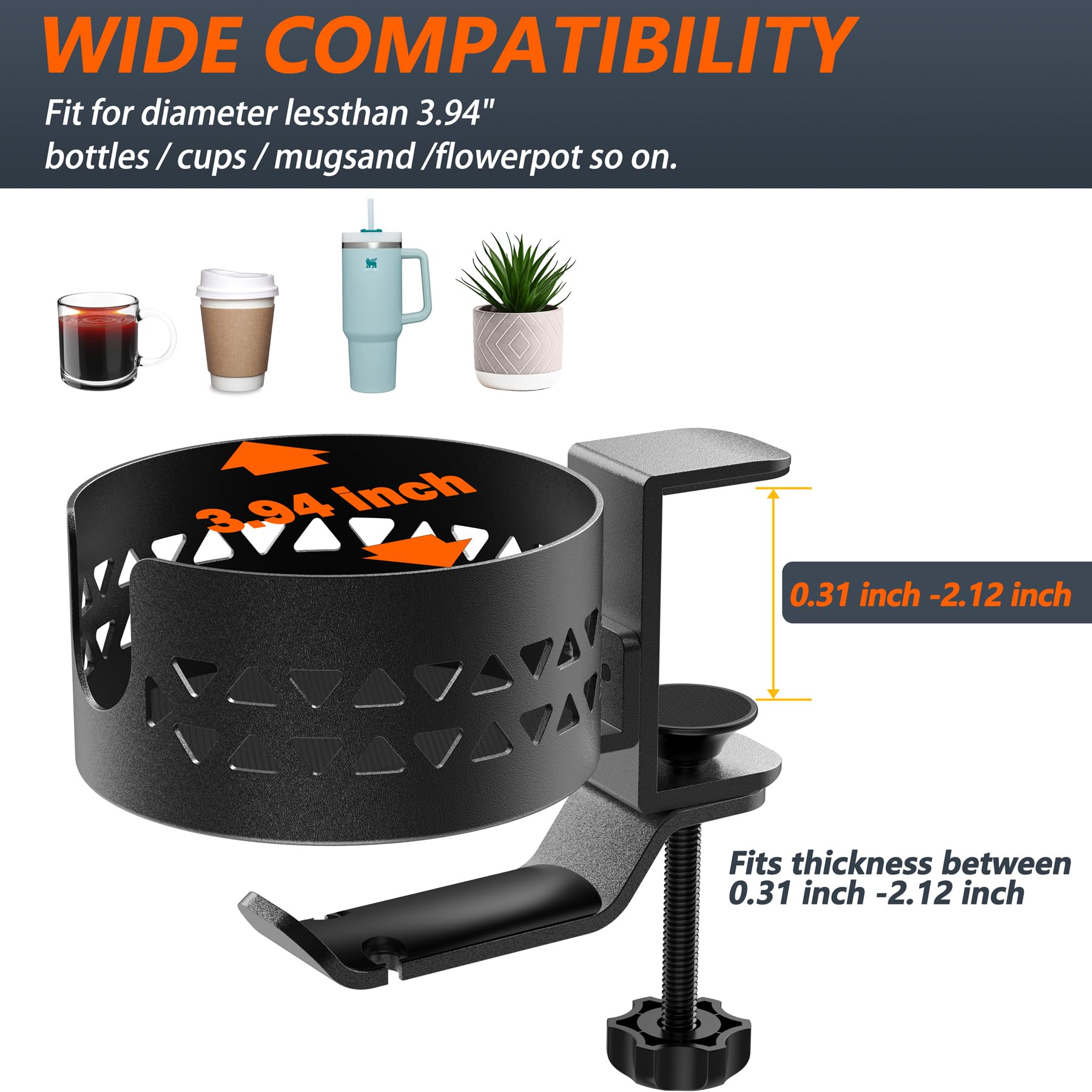 360° Rotating Under Desk Cup Holder & Headphone Hanger - Metal Clamp-on PC Gaming Desk Accessory for Coffee Mugs, Water Bottles & Headsets - Anti-Spill Design for Office, Home & Gaming Setup