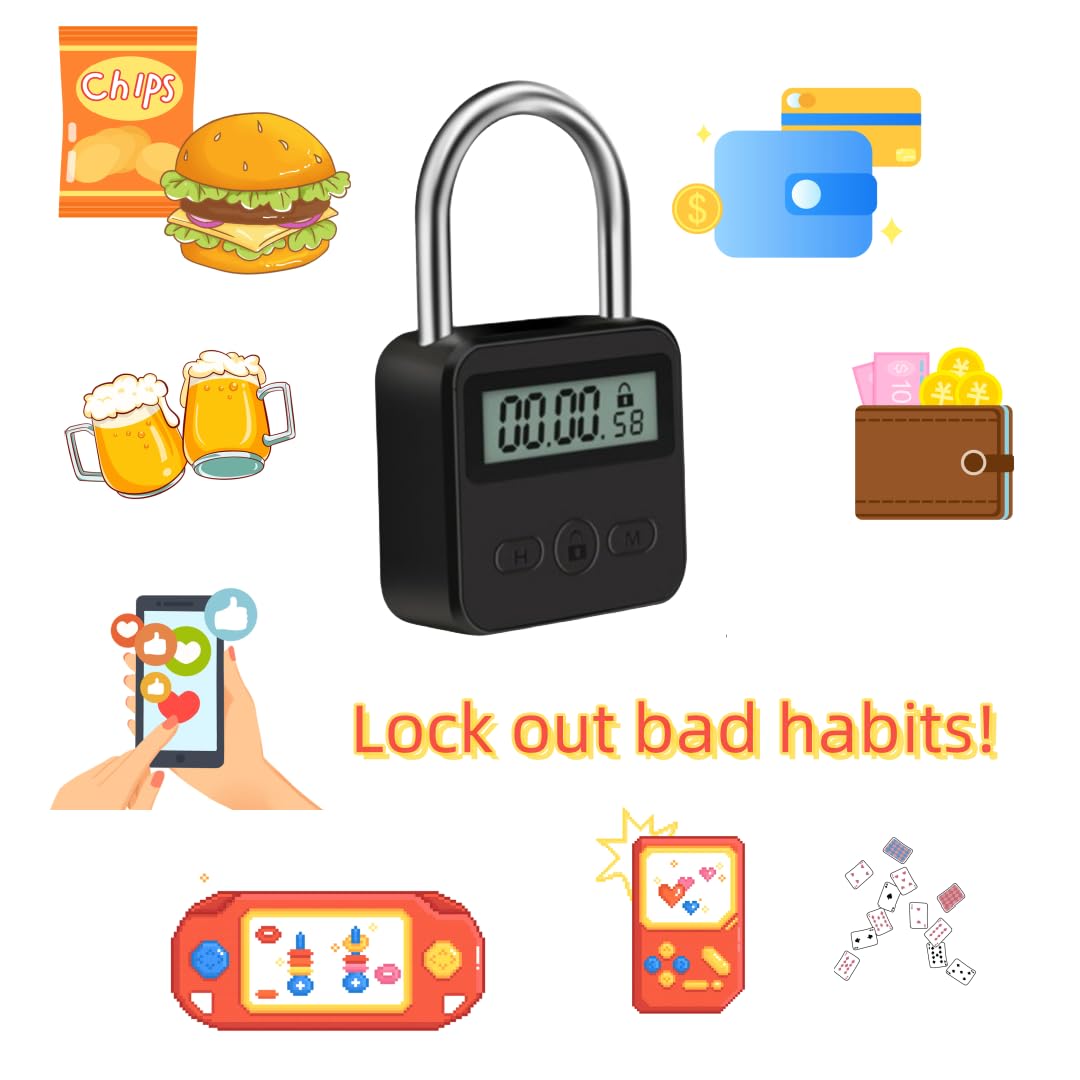 Electronic Time Padlock with LCD Display - USB Rechargeable Metal Timer Lock (Black) - Perfect for Gym Lockers, School Lockers, and Travel Security