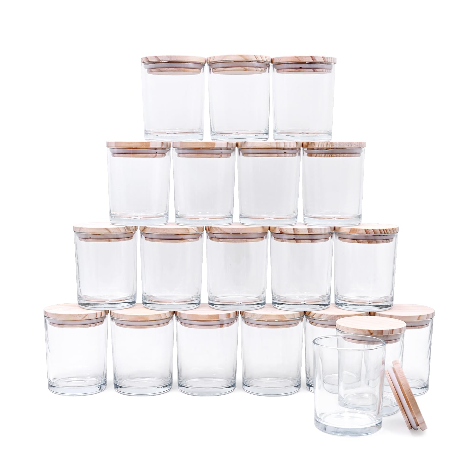20 Pcs 7 OZ Thick Clear Candle Jars with Wood Lids - Empty Glass Containers for DIY Candle Making, Wax Melts, Sample Storage - Perfect for Home Decor, Gifts & Craft Projects