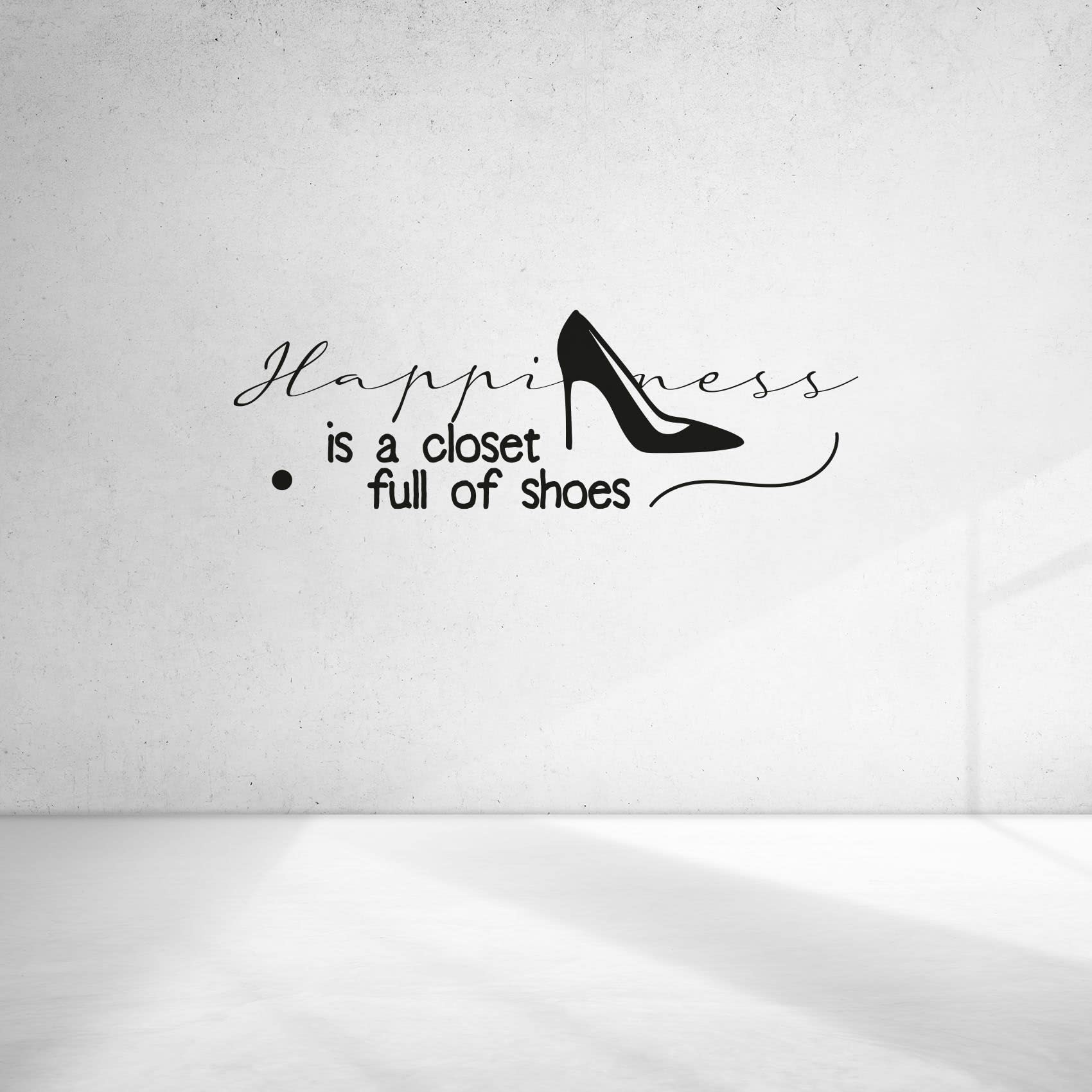 Happiness Is A Closet Full Of Shoes - Inspirational Vinyl Wall Decal Sticker for Home Decor (4x10 Inch) | Perfect for Closet, Dressing Room & Wardrobe Organization