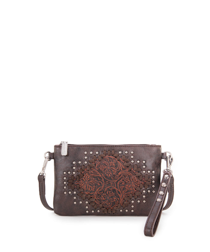 Montana West Genuine Leather Tooled Studded Crossbody Bag for Women - Stylish Western Boho Purse for Daily Use, Travel & Shopping
