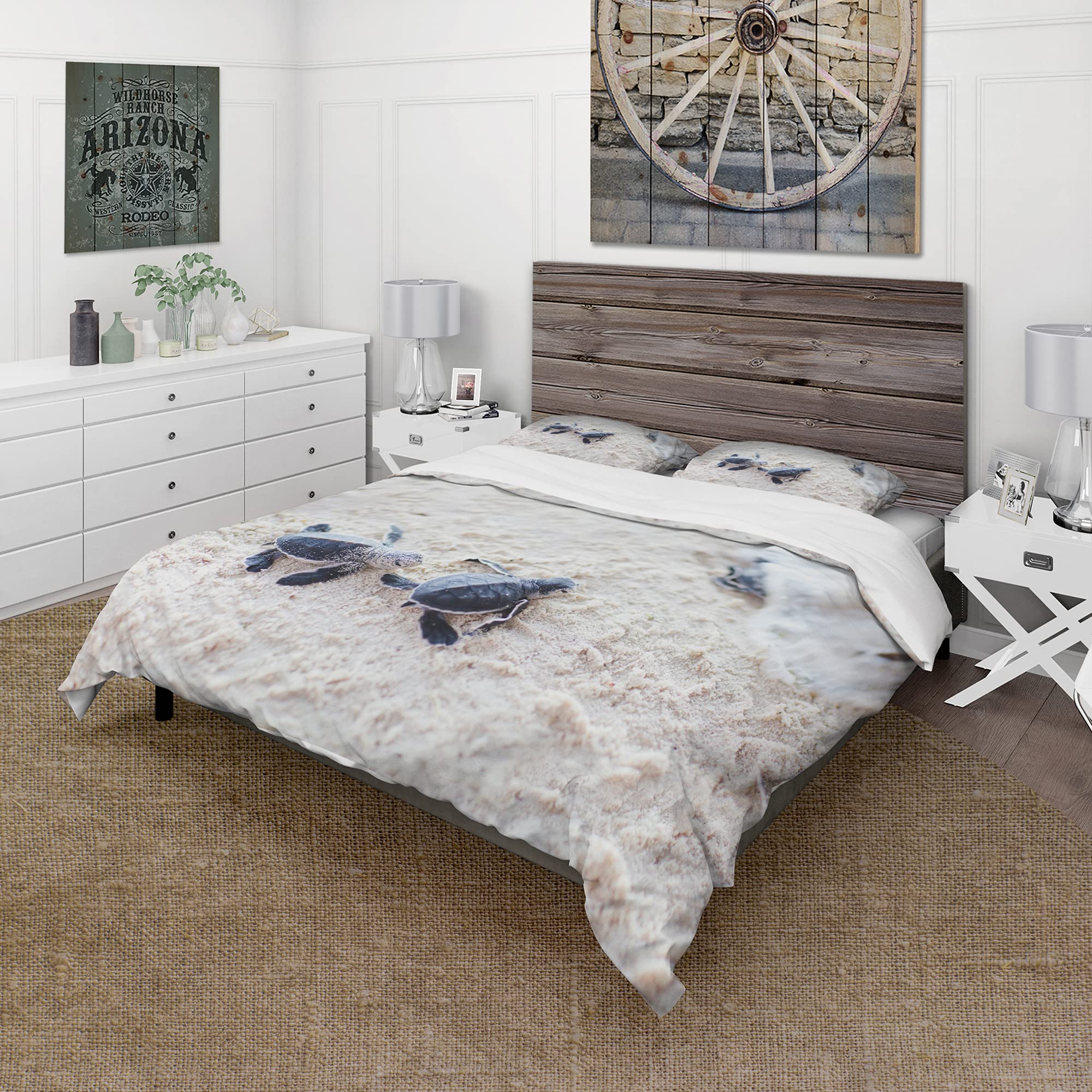 DesignQ Baby Green Turtles on Sand Duvet Cover Set - Twin Size 3-Piece Animal Print Bedding | Soft All-Season Comfort for Kids' Room, Beach Theme Nursery Decor