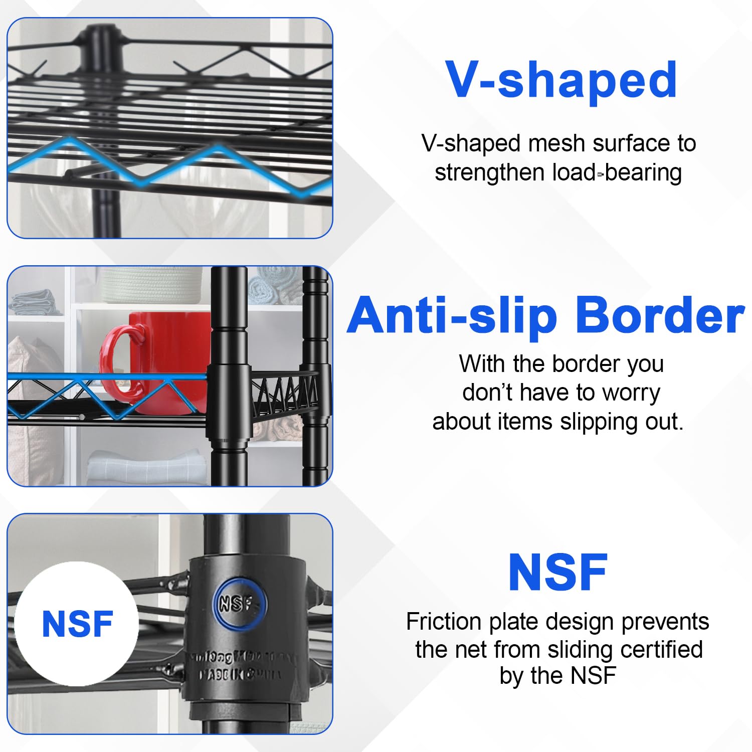 5-Tier Heavy Duty Metal Wire Storage Shelves - NSF Certified, 12