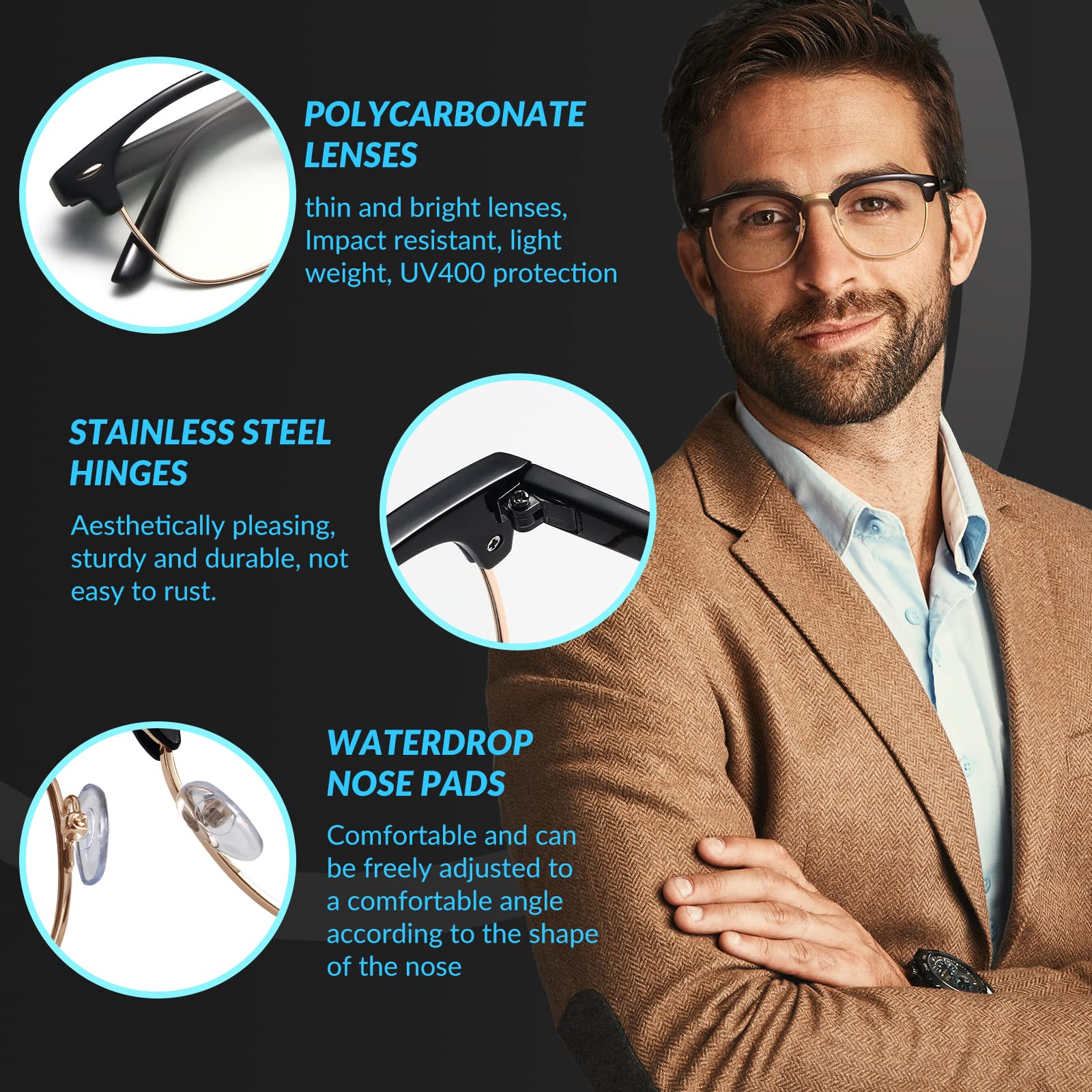 Racico Blue Light Blocking Glasses for Men & Women - Anti-Blue Ray Gaming & Computer Glasses for Eye Protection