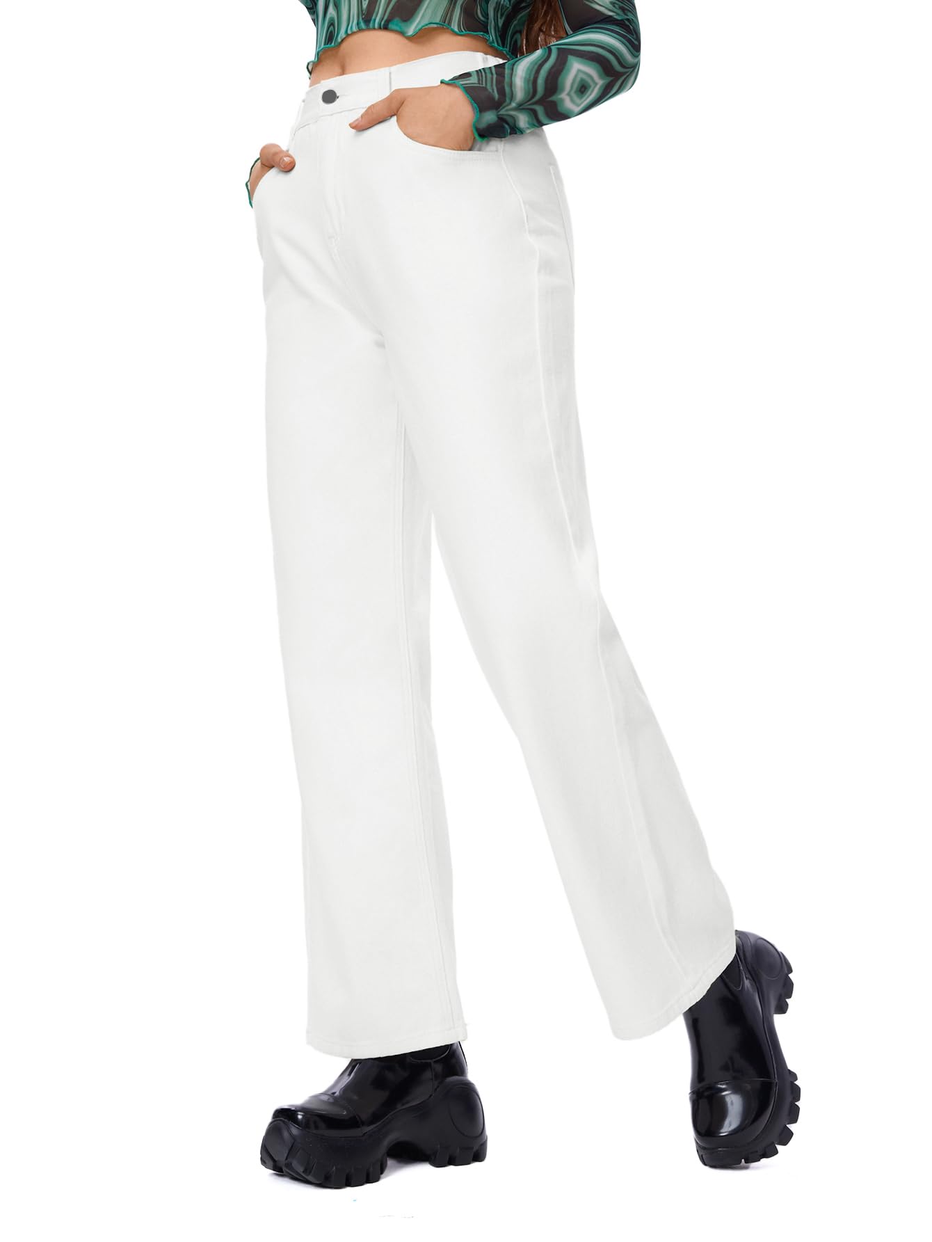 SweatyRocks Women's High Waist Wide Leg Jeans - Loose Fit Casual Straight Denim Pants for Everyday Wear | Perfect for Work, Weekend & Street Style Fashion