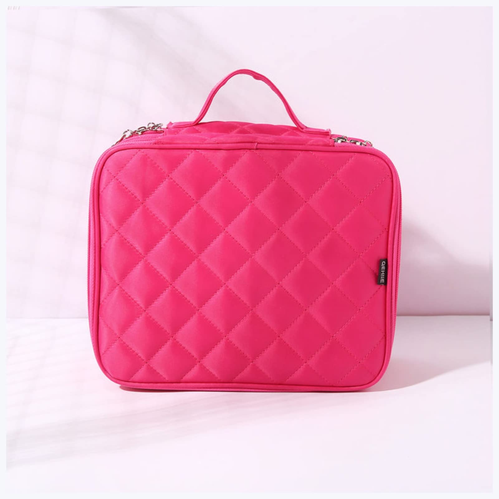 Xiaopangtech Large Capacity Double Layer Makeup Organizer Bag - Rose Red Cosmetic Storage Box for Travel, Beauty Salon & Home Vanity | Multifunctional Makeup Case with Spacious Compartments | Perfect for Makeup Artists, Travelers & Daily Beauty Routine