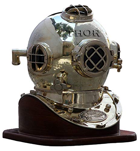 Vintage Full Size US Navy Mark V Diving Helmet with Base - 18