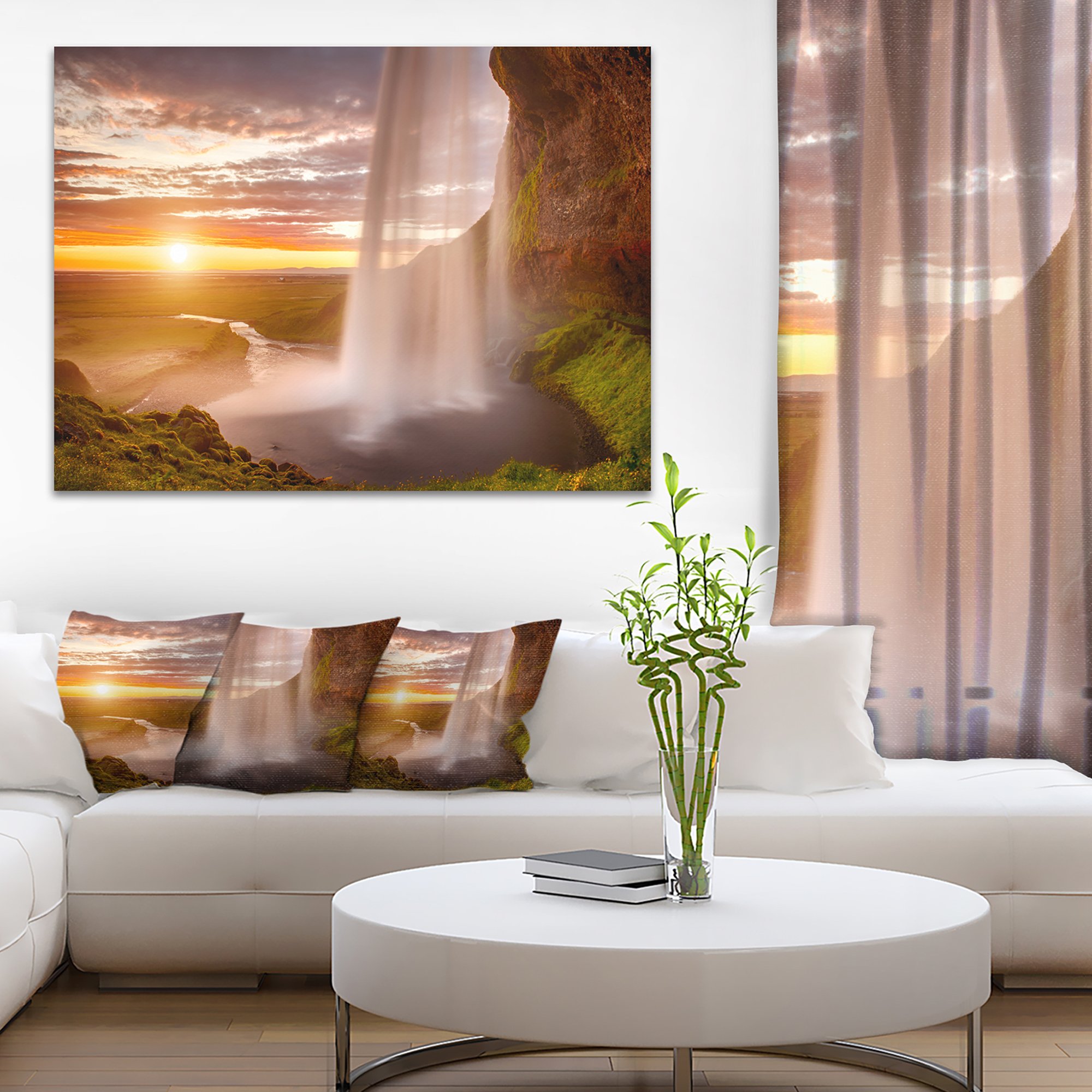 Seljalandsfoss Waterfall Sunset Landscape Canvas Print - Iceland Nature Wall Art for Living Room, Bedroom & Office Decor