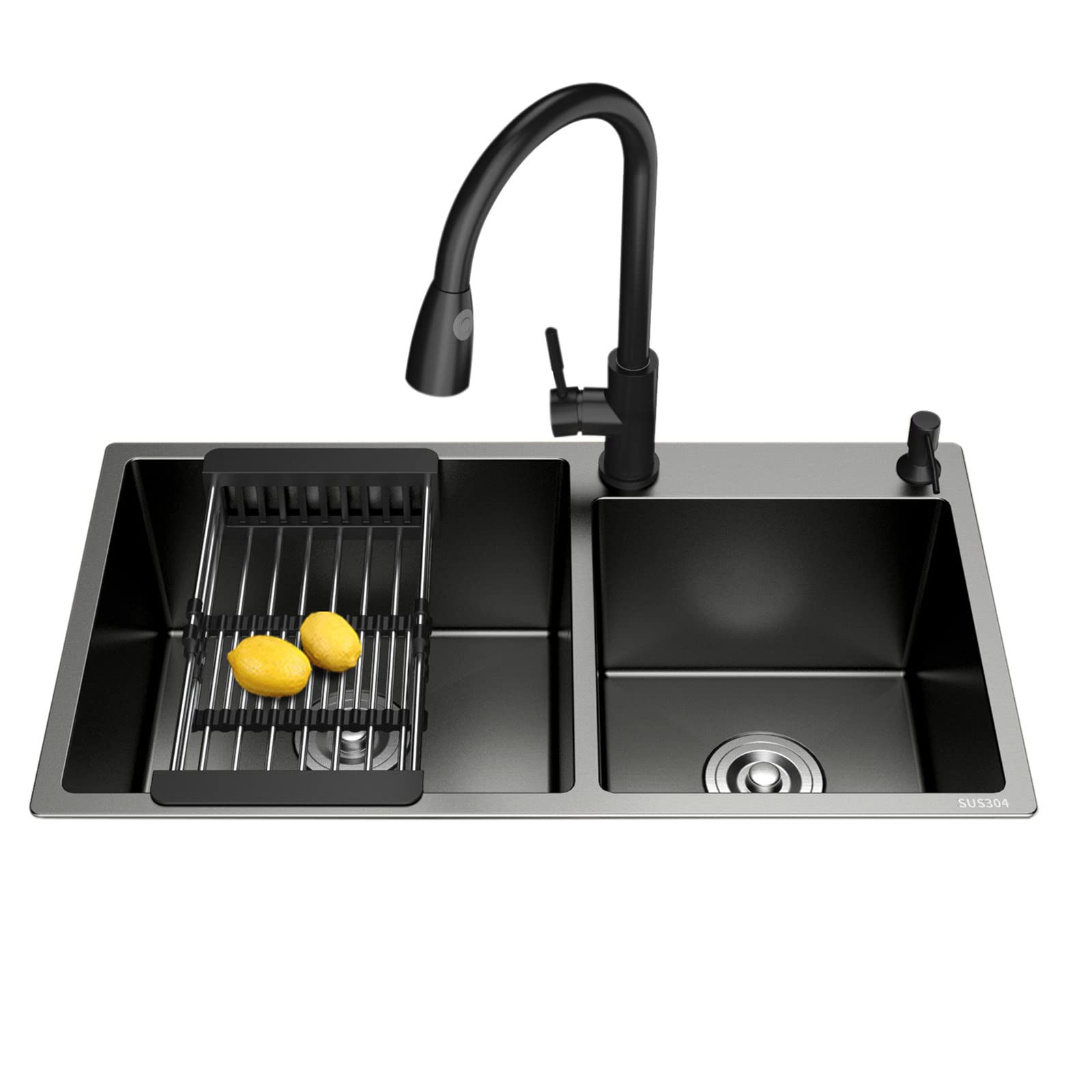 Premium Black Nano Kitchen Sink with 7 Accessories - 30.7x17x8.6 Inch Drop-in Handmade Bar Sink, Metallic Black Finish | Perfect for Small Kitchens, Wet Bars, Coffee Stations & RV Camping