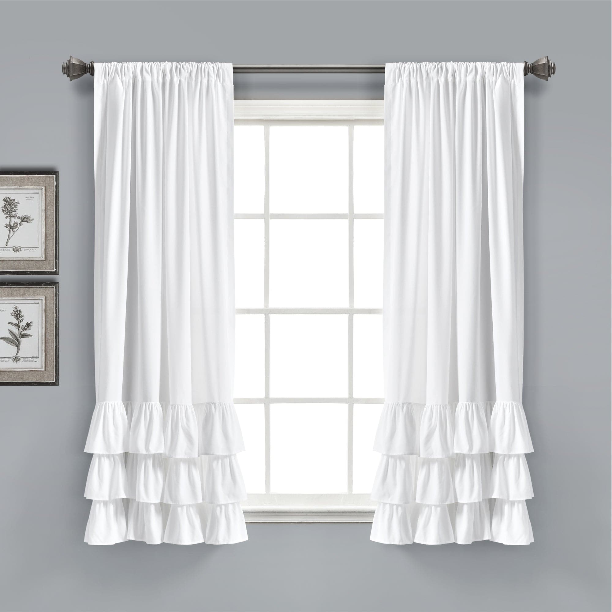 Allison Ruffled Window Curtain Panels Set - Elegant Sheer Voile Drapes for Living Room, Bedroom & Nursery - Light Filtering Privacy Curtains with Floral Lace Trim (Set of 2 Panels)