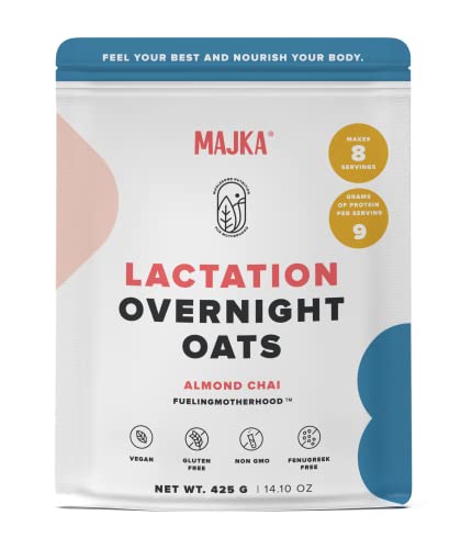Majka Lactation Overnight Oats - Gluten Free Vegan Almond Chai Flavor, 8 Servings - Postpartum Nursing Supplement for Breastfeeding Moms, Perfect for Busy Mornings & Late Night Snacks