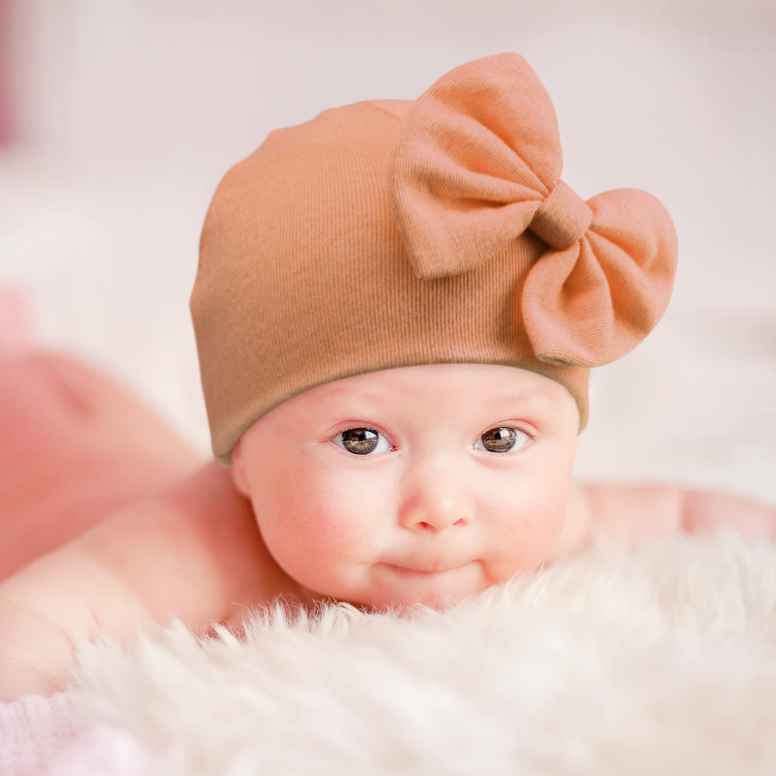 Adorable Newborn Baby Girl Hats with Bow - Soft Cotton Infant Beanie Cap for 0-24 Months - Perfect for Hospital Photos, Baby Showers & Everyday Outfits