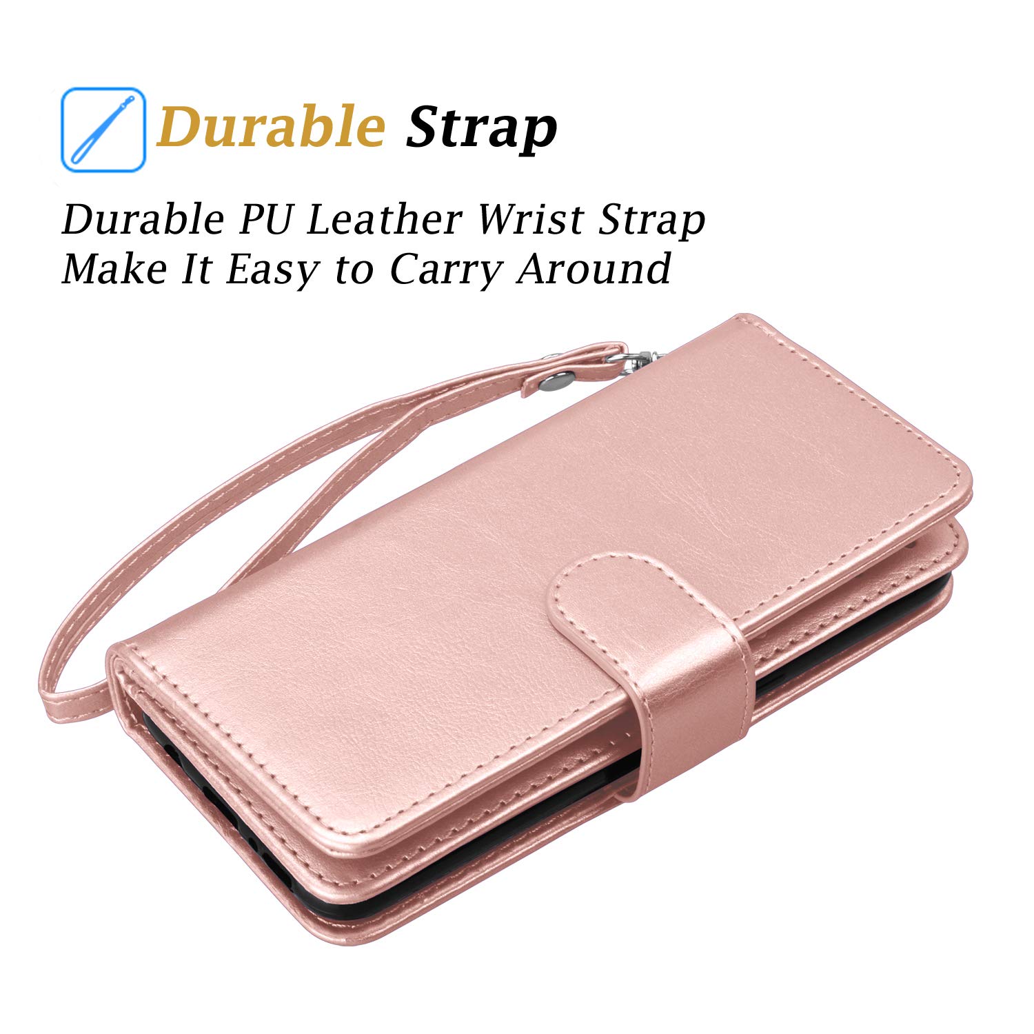 Premium Leather Wallet Case for iPhone SE 2020/iPhone 7/iPhone 8 - RFID Blocking Credit Card Holder with Detachable Magnetic Cover & Kickstand (Rose Gold) | Perfect for Business Travel, Daily Commute & Hands-Free Shopping