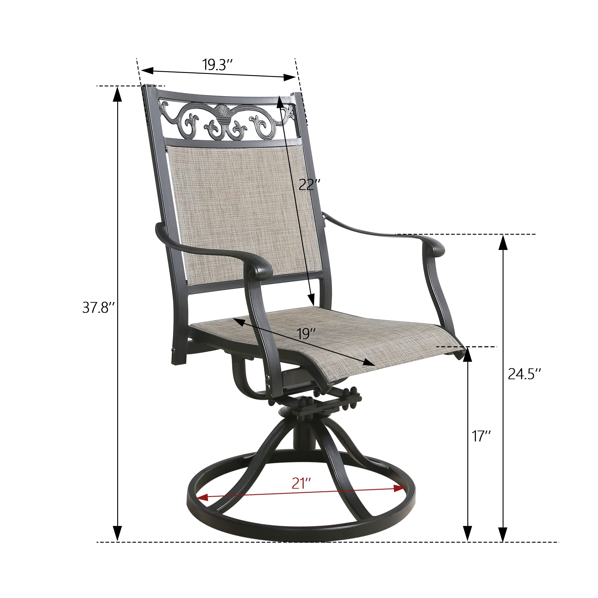 Ulax Patio Dining Chairs - Set of 2 Cast Aluminum Swivel Outdoor Chairs with Sling Rocker Design for Garden, Poolside & Backyard Relaxation