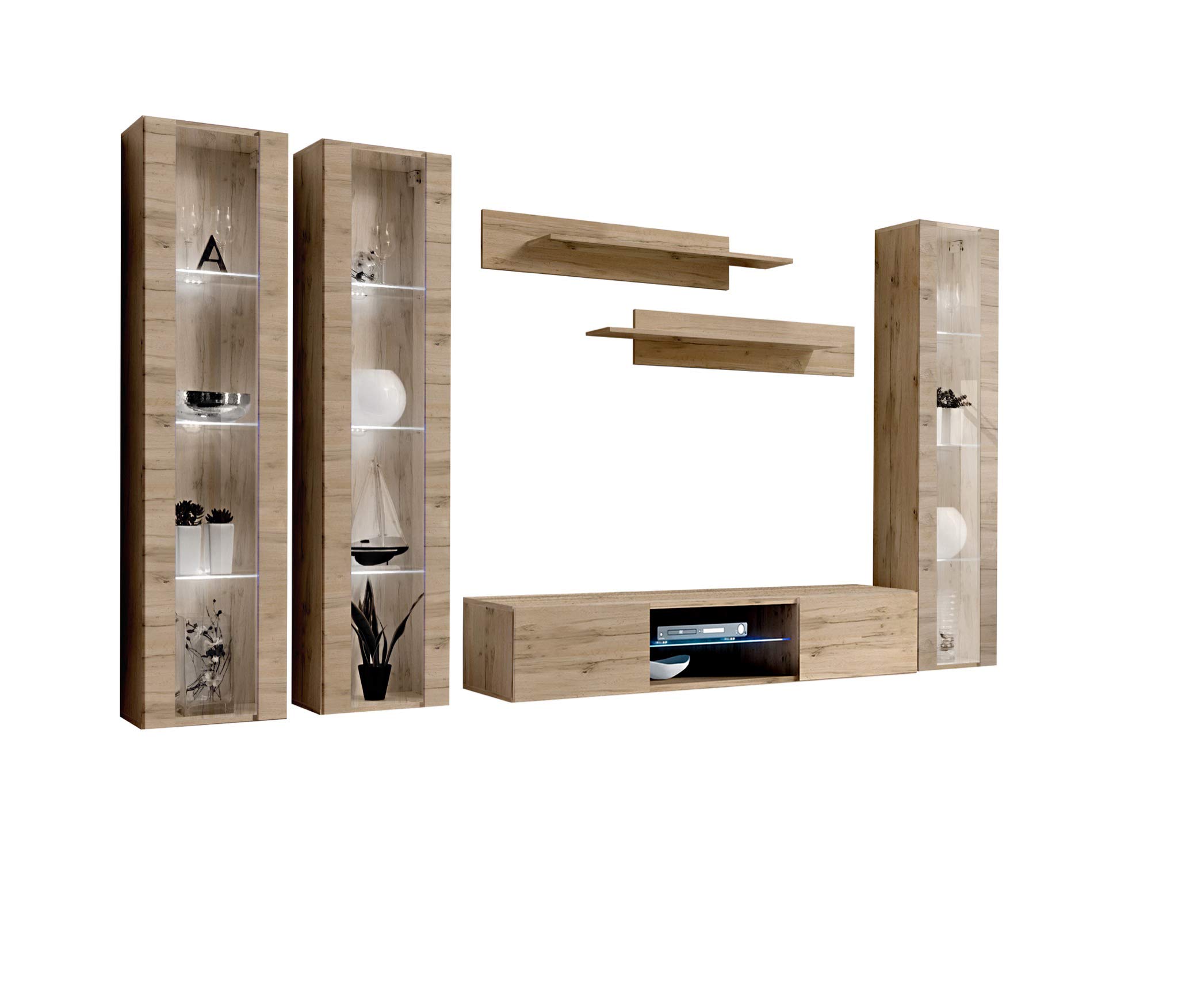 Modern Oak Wall-Mounted TV Stand with Storage Shelves - Space-Saving Entertainment Center for Bedroom & Living Room - Perfect for Small Spaces & Home Theater Setup - Meble Furniture Fly CD2 33 TV Console