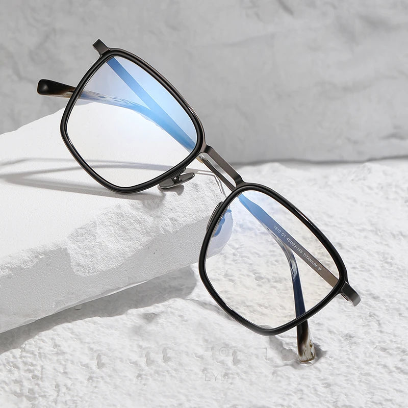 Black Unisex Square Titanium Acetate Eyeglasses Frame 41810 - Lightweight Durable Glasses for Work, Reading & Fashion
