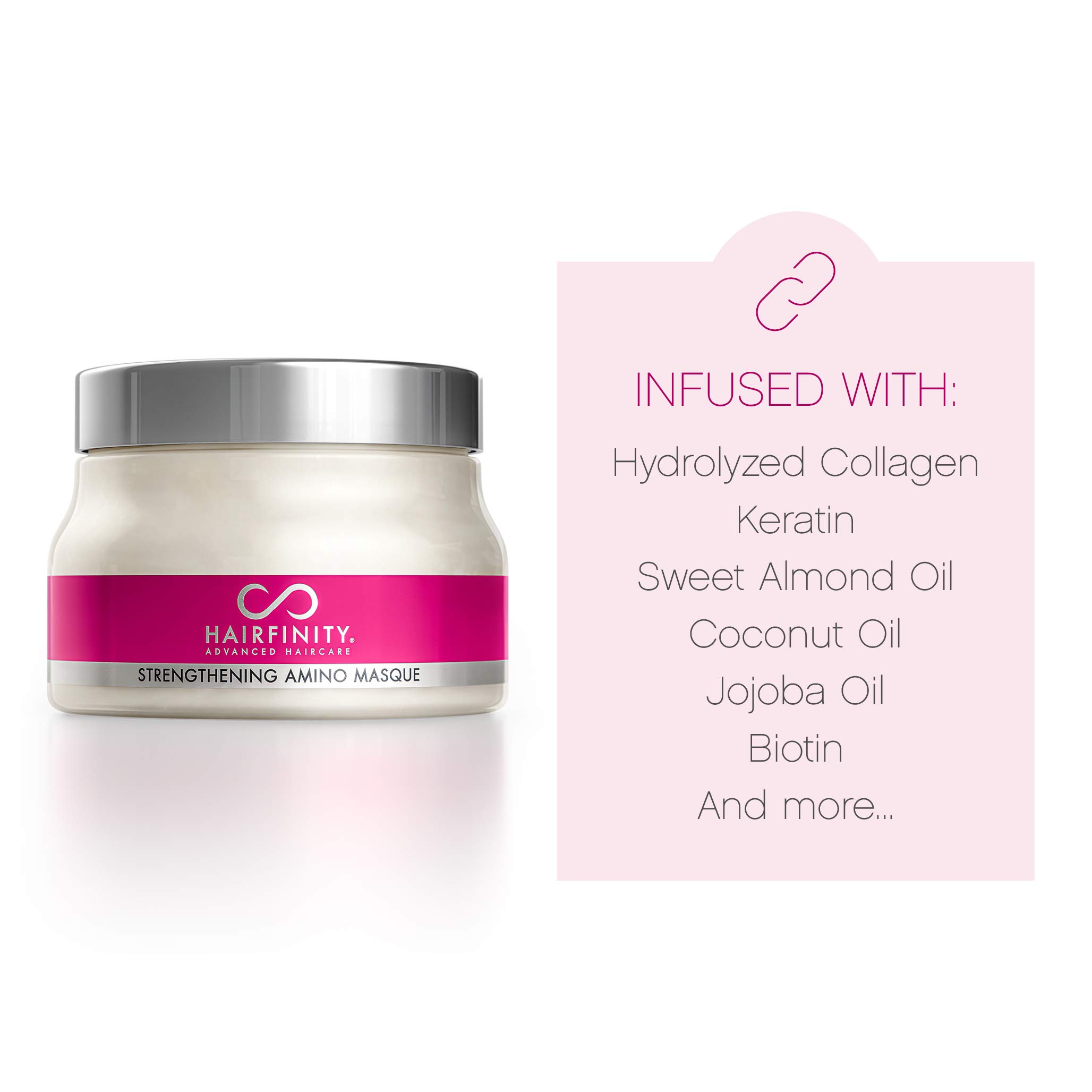 Hairfinity Hair Strengthening Amino Treatment Masque - Hydrating Deep Conditioner for Dry, Damaged Hair with Hydrolyzed Collagen & Keratin | Promotes Hair Growth & Repair | 8 oz | Perfect for Salon-Quality Treatment at Home