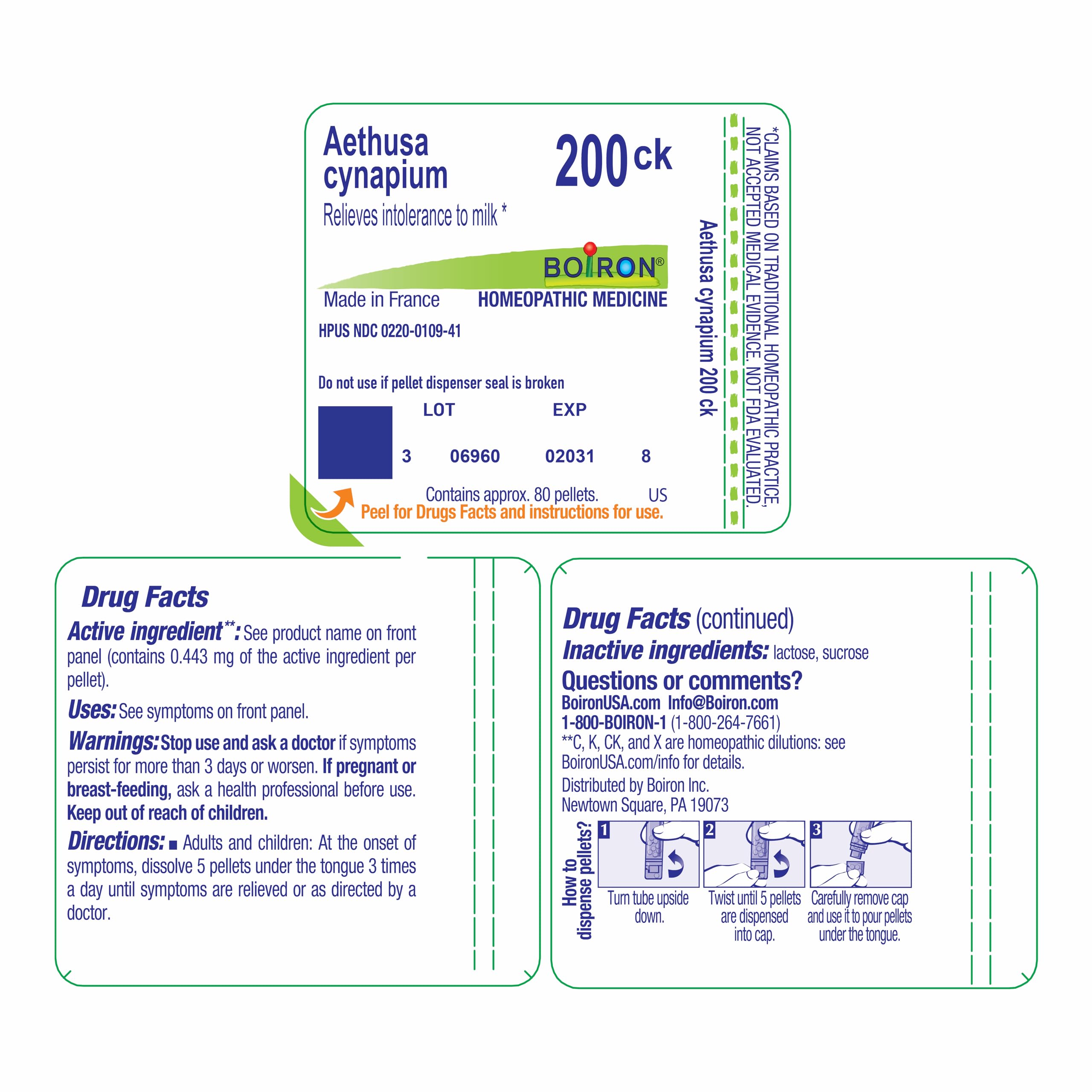 Boiron Aethusa Cynapium 200Ck Homeopathic Medicine for Milk Intolerance Relief - 80 Pellets | Natural Remedy for Digestive Discomfort in Adults & Kids | Perfect for Lactose Sensitivity & Infant Colic