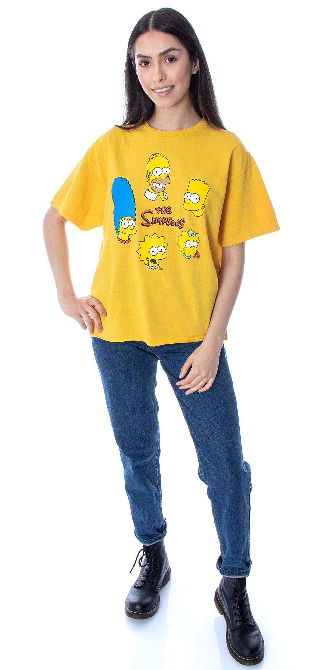 The Simpsons Women's Family Circle Pose Graphic Vintage Wash Skimmer T-Shirt - Casual Cotton Tee for Everyday Wear & Fan Merchandise