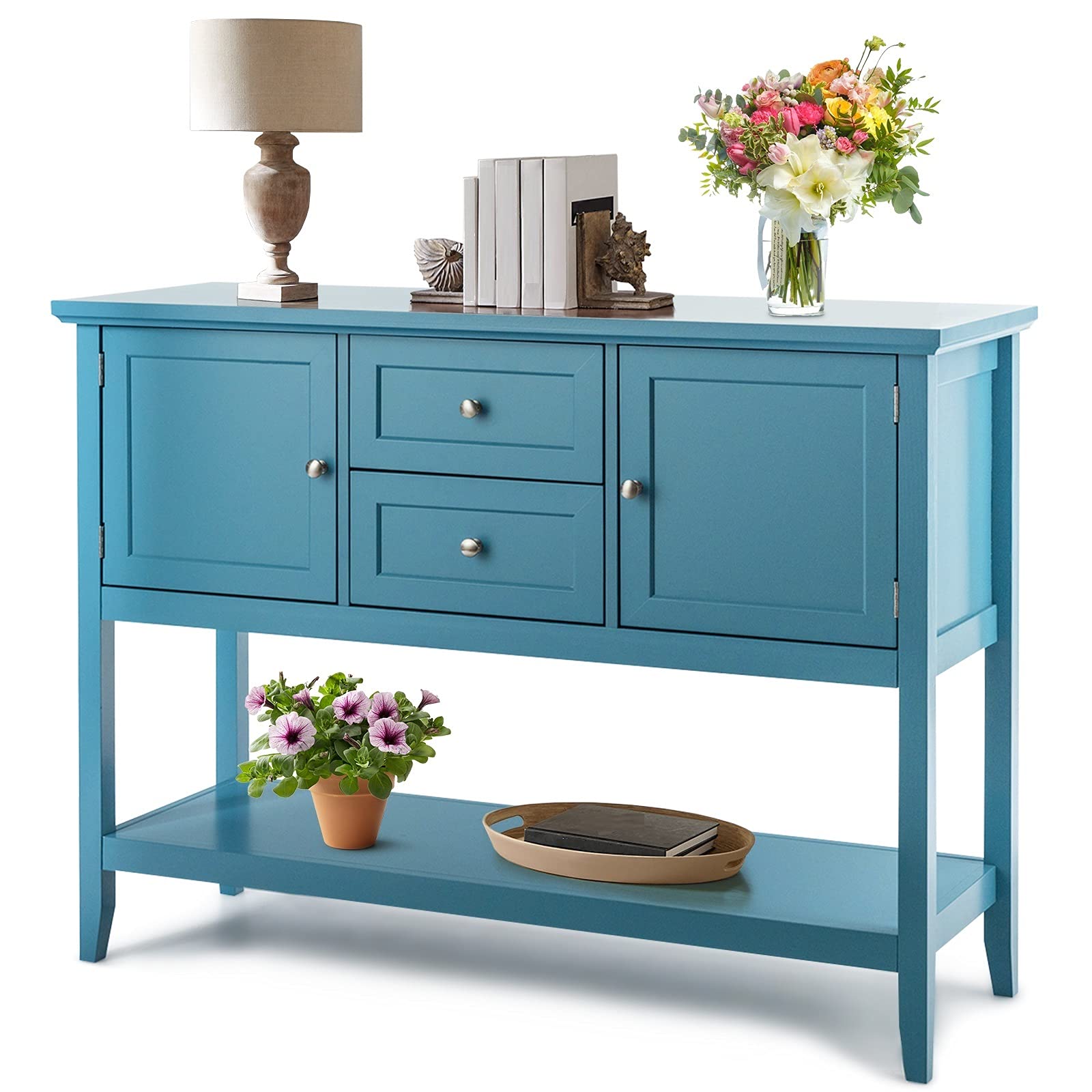 Mayjooy Buffet Sideboard - Wooden Storage Cabinet with 2 Drawers & 2 Cabinets, Modern Console Table with Storage Shelf for Kitchen, Living Room & Dining Room - Perfect for Entertaining & Home Organization (Aqua Blue)