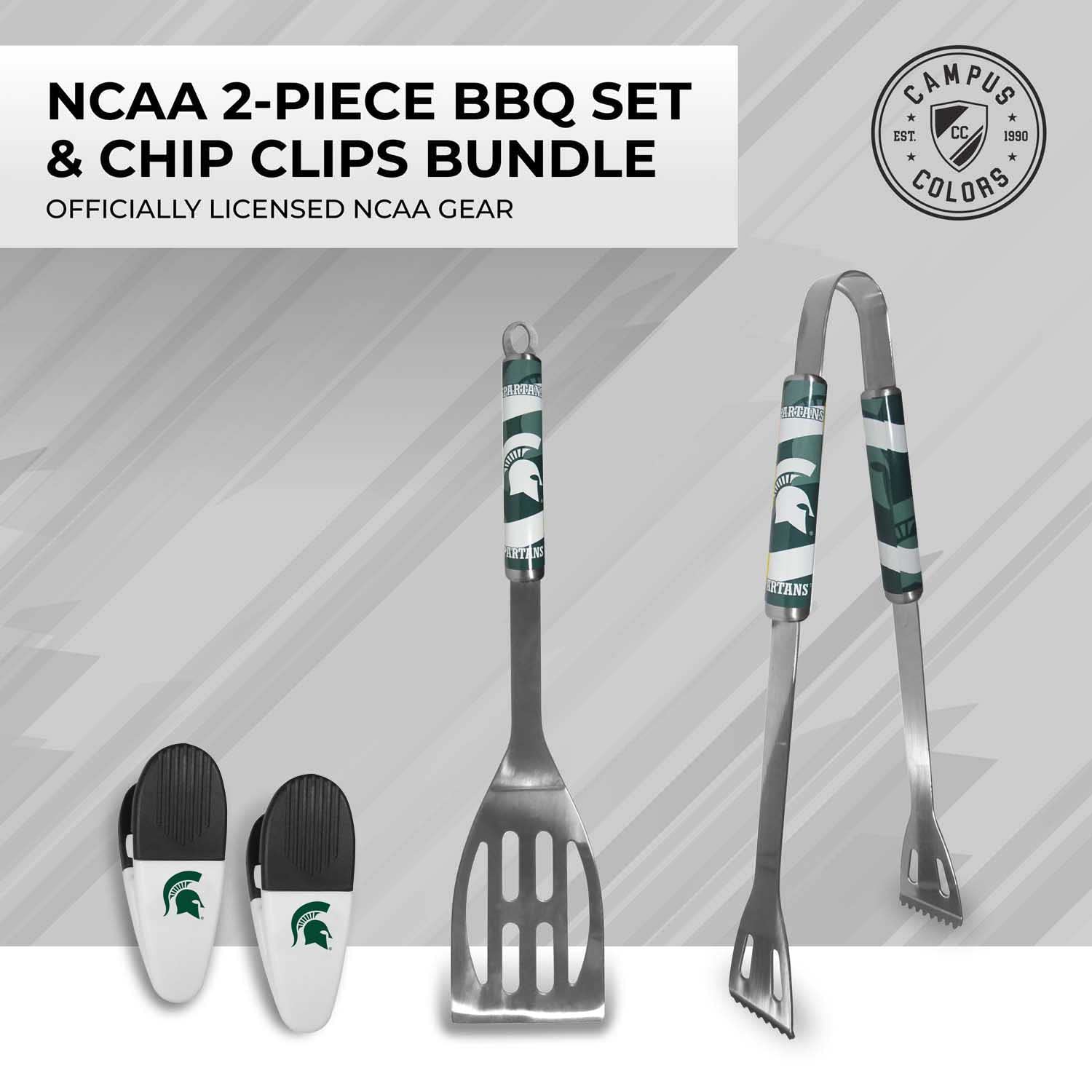 Siskiyou Collegiate University 2-Piece BBQ Grill Tool Set with Magnetic Chip Clips - Perfect for Tailgating, College Parties & Outdoor Cooking