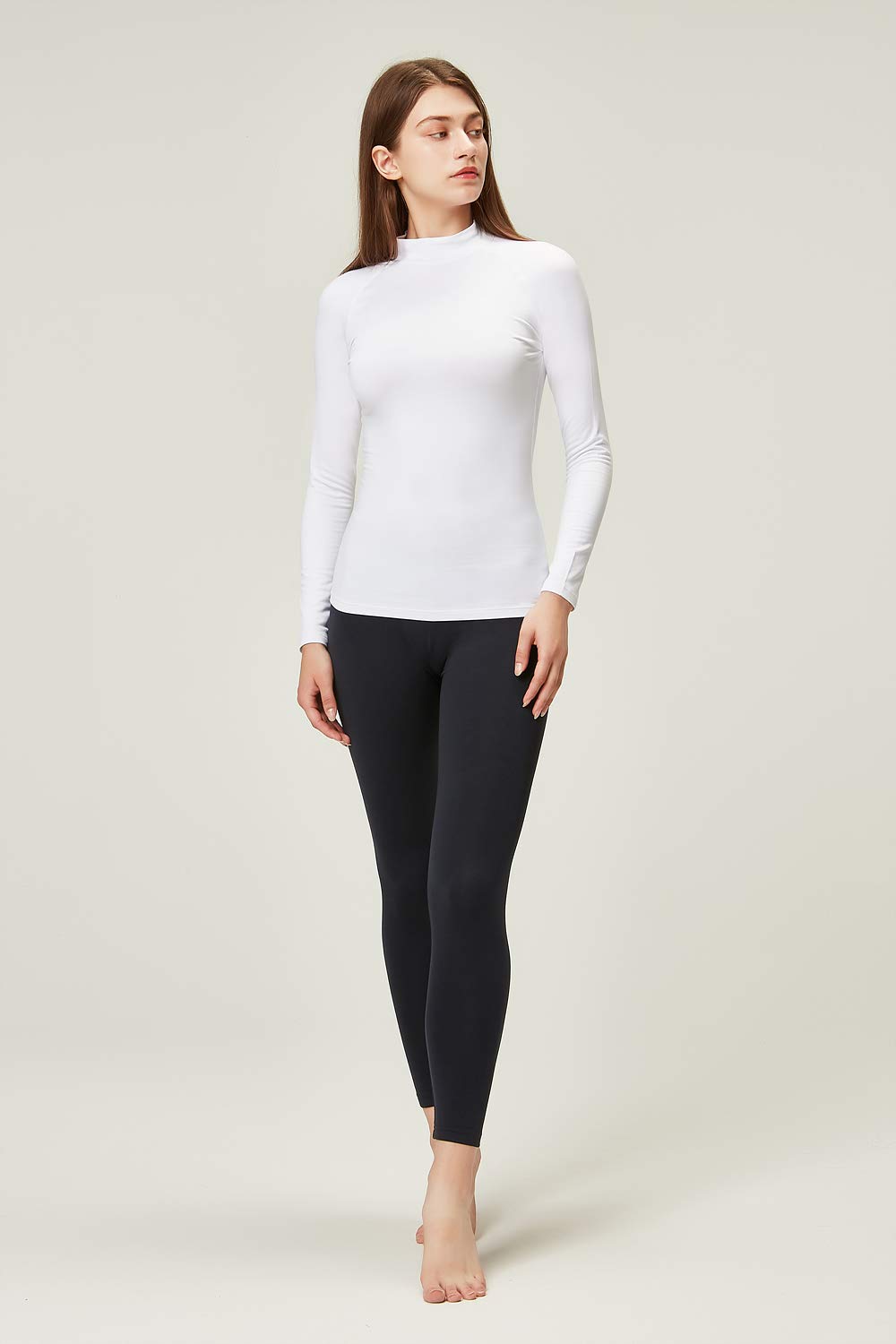 DEVOPS Women's 2 Pack Thermal Turtle Neck Long Sleeve Shirts - Compression Baselayer Tops for Running, Yoga & Winter Sports - Moisture Wicking Workout Shirts for Cold Weather