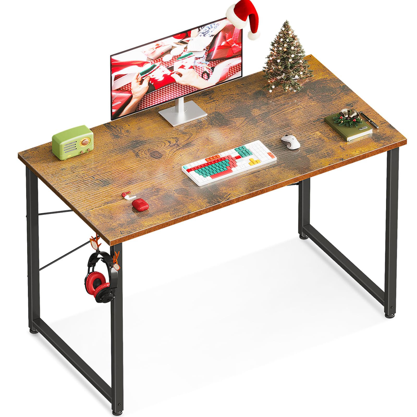 Casaottima 40 Inch Small Computer Desk for Home Office - Compact Study Writing Table with Headphone Hooks, Rustic Brown - Perfect for Small Spaces, Apartments & Dorm Rooms