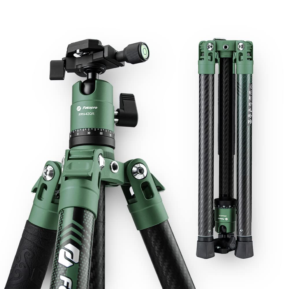 Fotopro 60 Inch Carbon Fiber Travel Tripod with 360° Ball Head - Lightweight Professional Camera Stand for DSLR/SLR/Mirrorless Cameras - Max Load 10kg, Folded Size 14.2