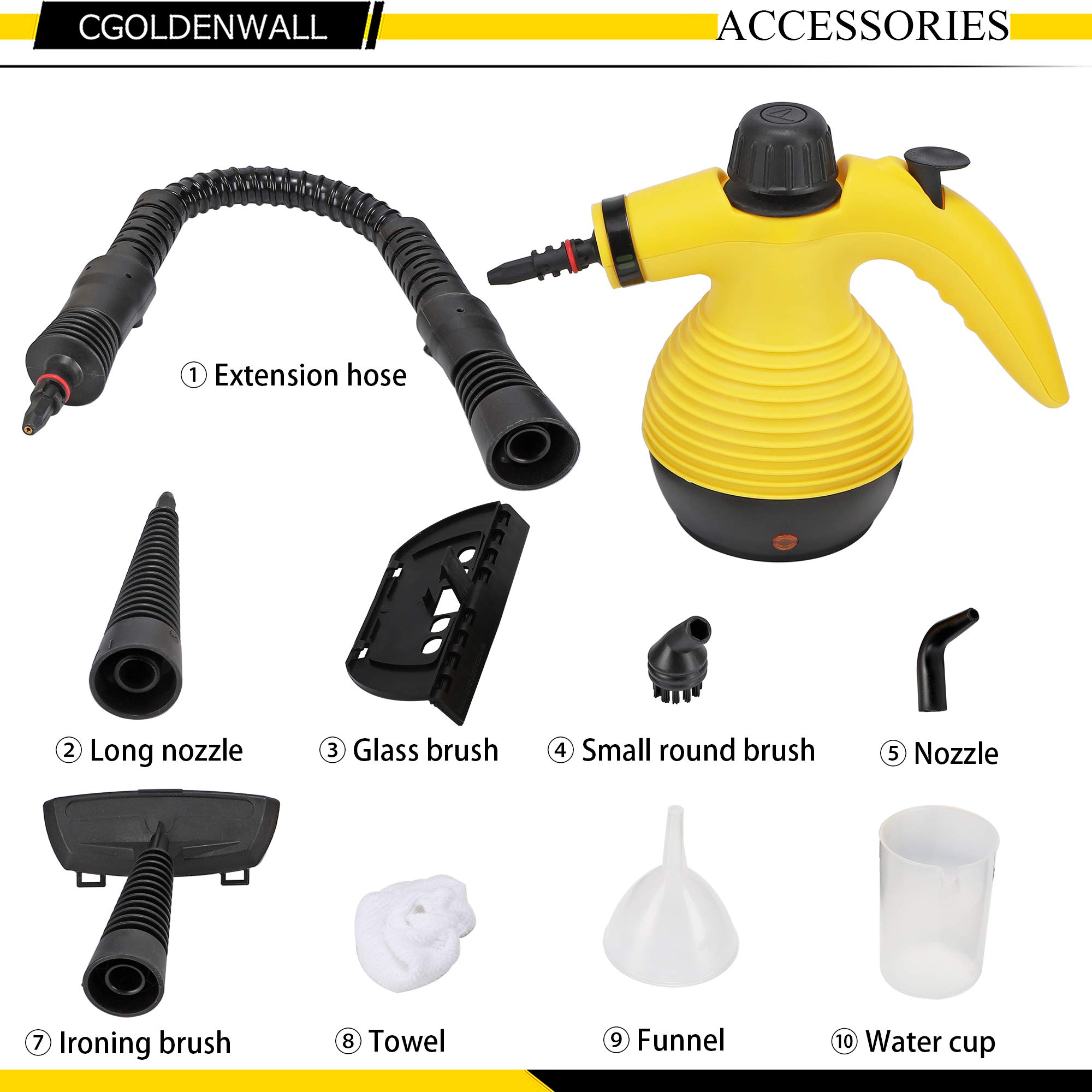 CGOLDENWALL Handheld Steam Cleaner - 1500W High Pressure Portable Steamer for Deep Cleaning, Sanitizing & Stubborn Stain Removal | Multi-Purpose Household Cleaning Tool for Floors, Tiles, Grout, Upholstery & More | Perfect for Kitchen, Bathroom & Car Detailing