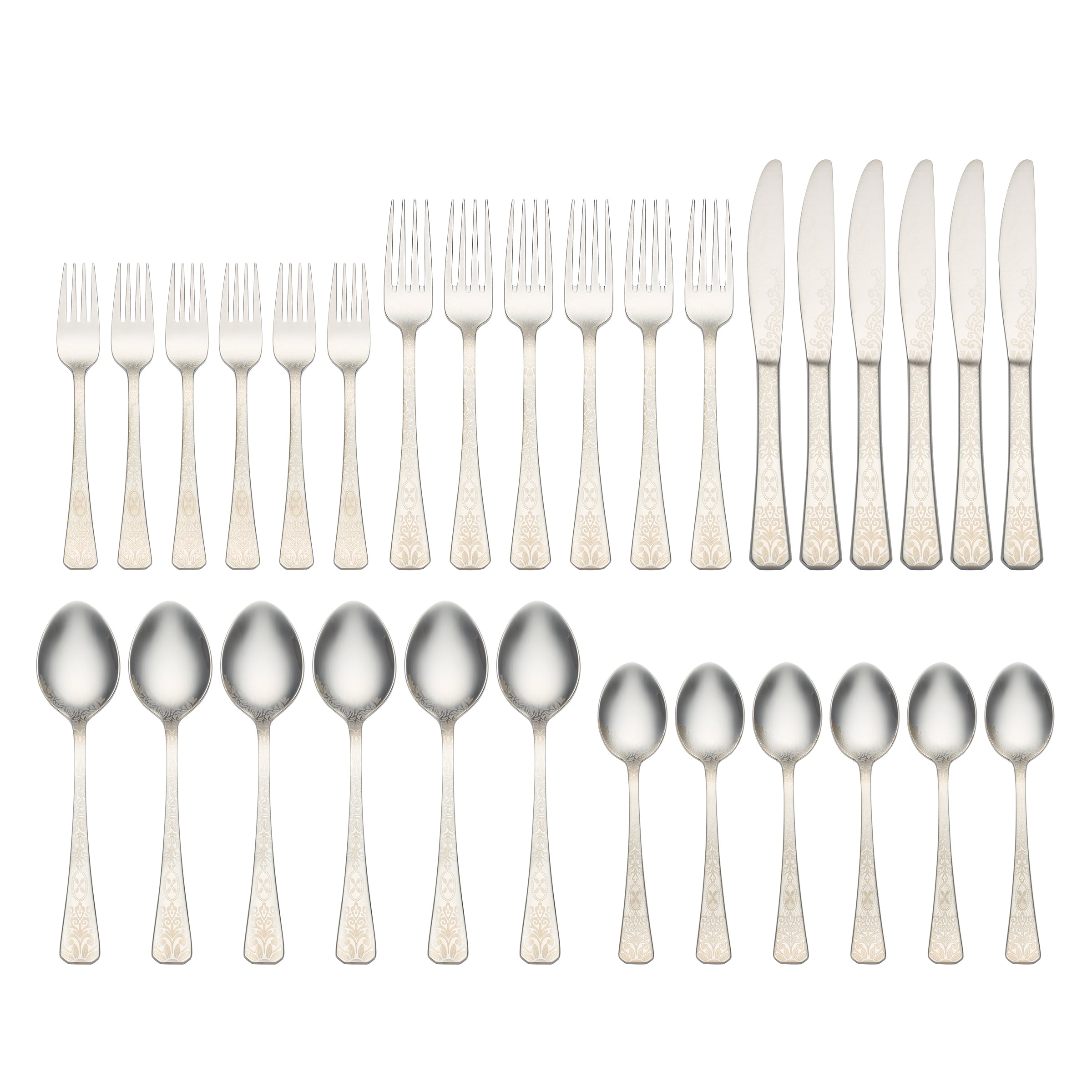 Floral Etch 30-Piece Flatware Set - Stainless Steel Silverware with Elegant Floral Design - Perfect for Dinner Parties, Weddings, and Home Decor
