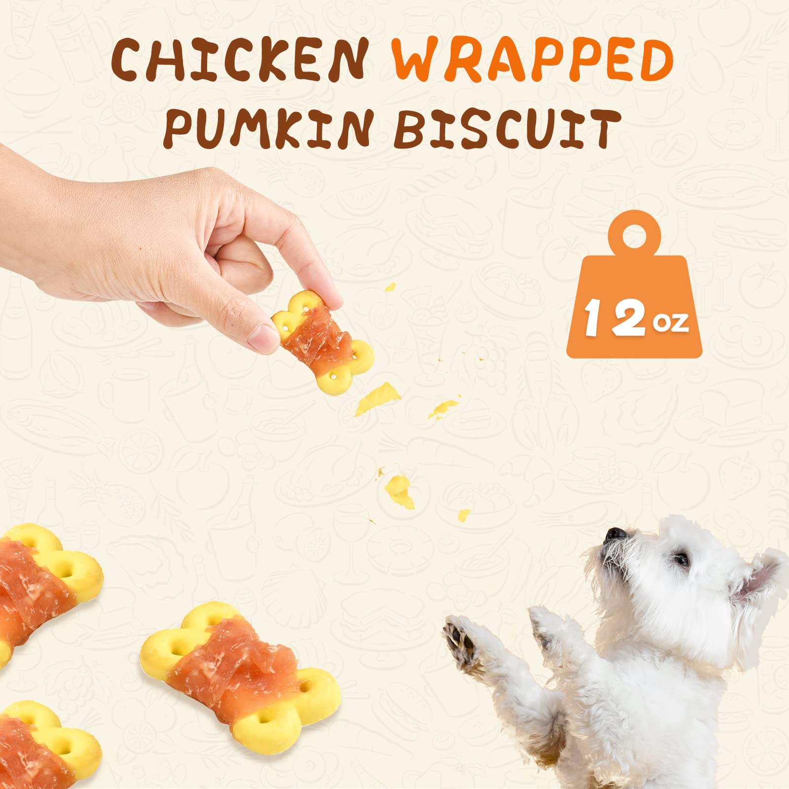Healthy Chicken Wrapped Pumpkin Dog Treats - Grain Free, Low Fat Training Snacks with Taurine - 12.5 oz for Small & Large Dogs - Perfect for Obedience Training & Rewarding Good Behavior