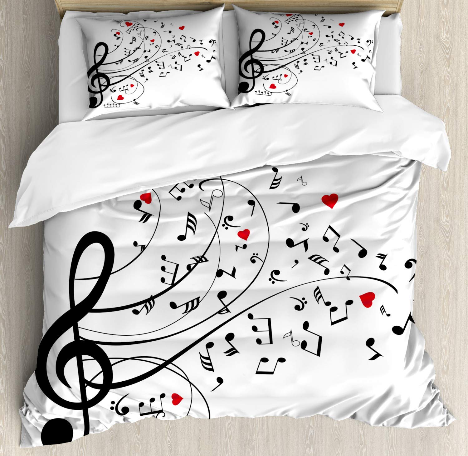 Ambesonne Music Duvet Cover Set - King Size 3 Piece Bedding with Treble Clef Musical Notes Design, White & Dark Coral - Includes Duvet Cover & 2 Pillow Shams - Perfect for Musicians' Bedrooms, Music Themed Decor, or Gift for Music Lovers
