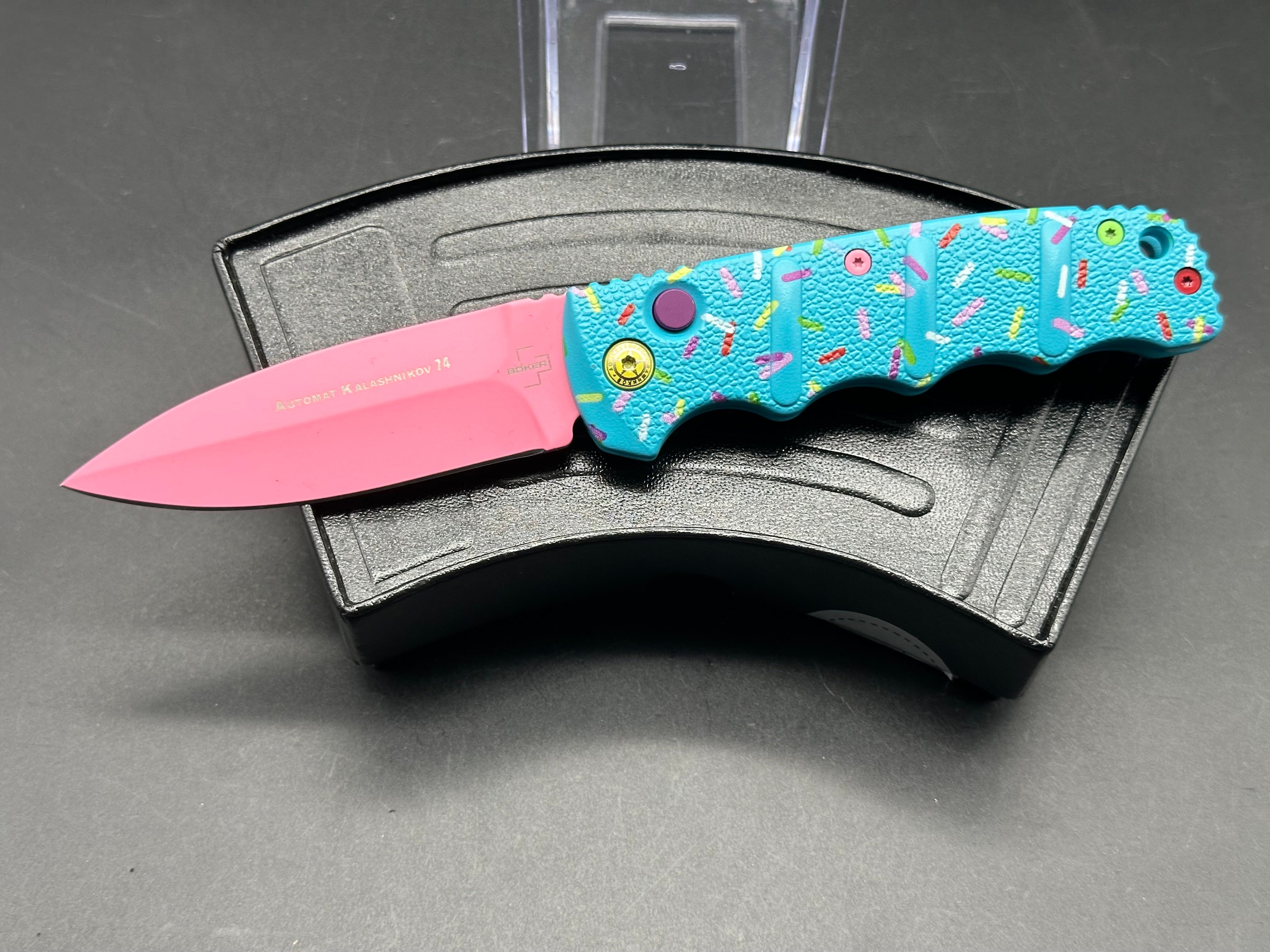 Boker Dessert Warrior Auto Knife - Blue Blade, Like New Condition with Original Box - Perfect for Camping, Hiking & Everyday Carry (EDC)