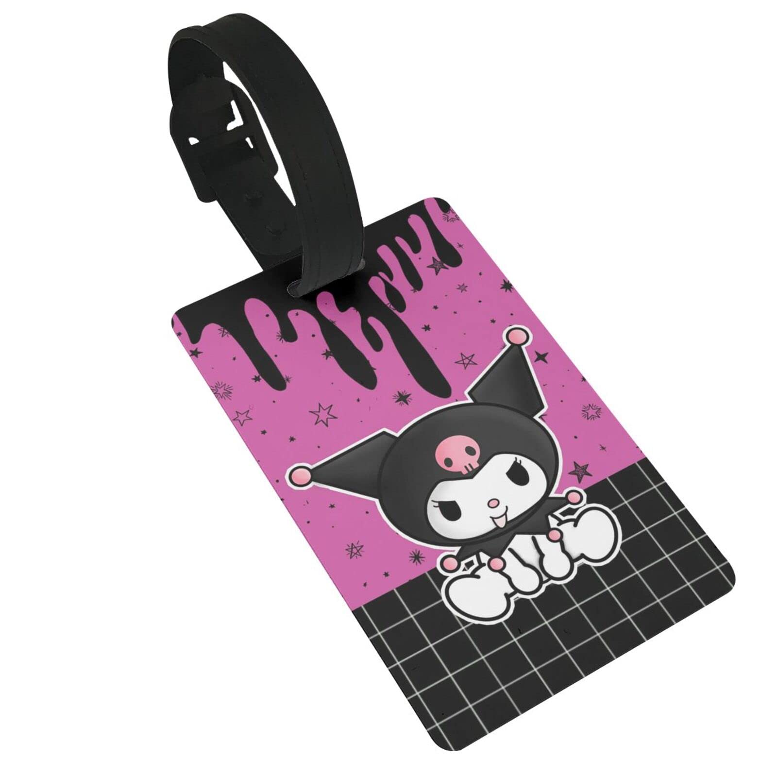 Anime Luggage Tags for Suitcases - Cute Black & Pink Travel Bag Tags with Loop, Funny ID Card Cover - Perfect for Women, Girls & Kids | Ideal for Airports, Vacations & School Trips