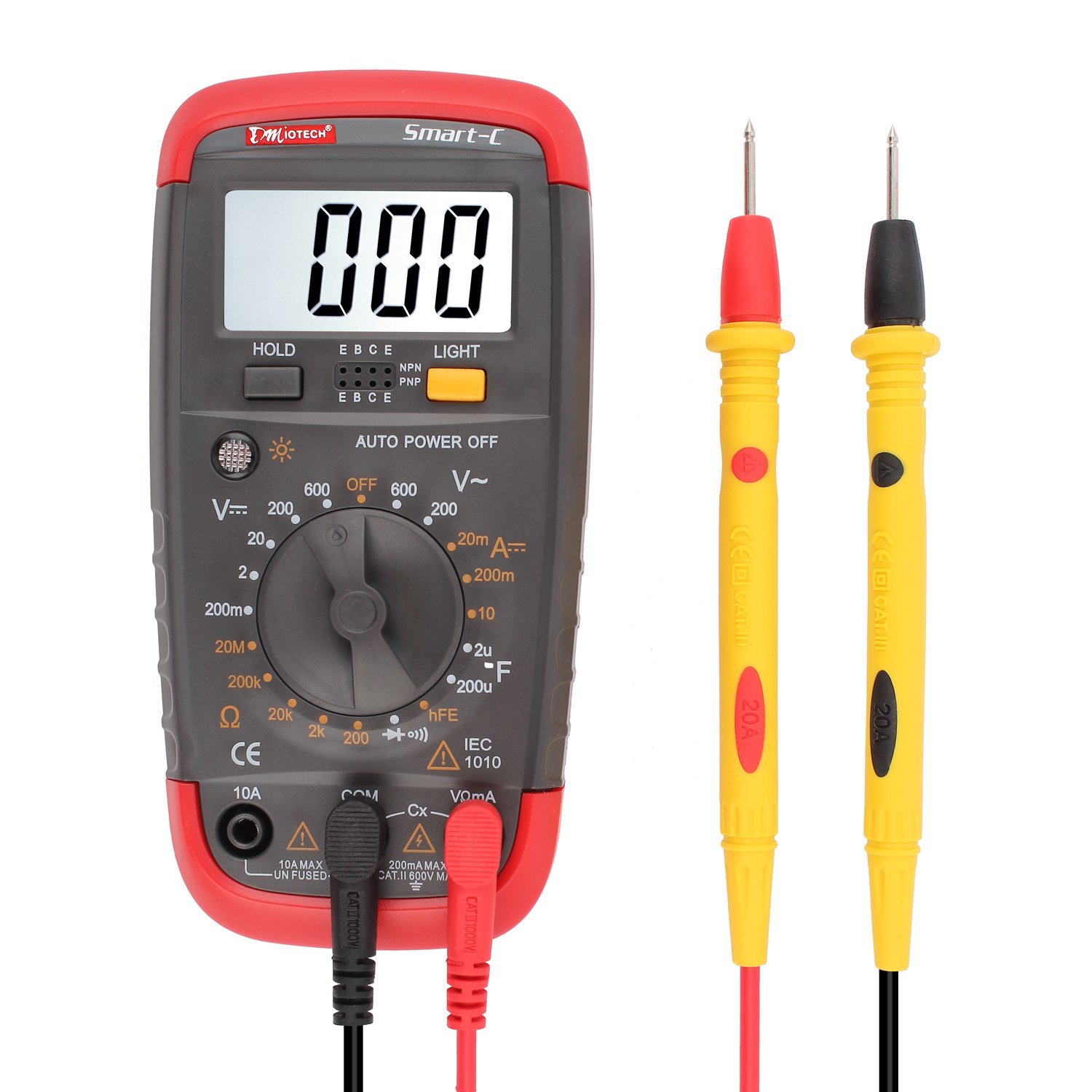 DMiotech Digital Multimeter - Professional AC/DC Voltage Current Resistance Tester with Capacitance, Continuity, Diode & Transistor hFE Test, LCD Backlight for Electricians, DIY & Home Electrical Repair