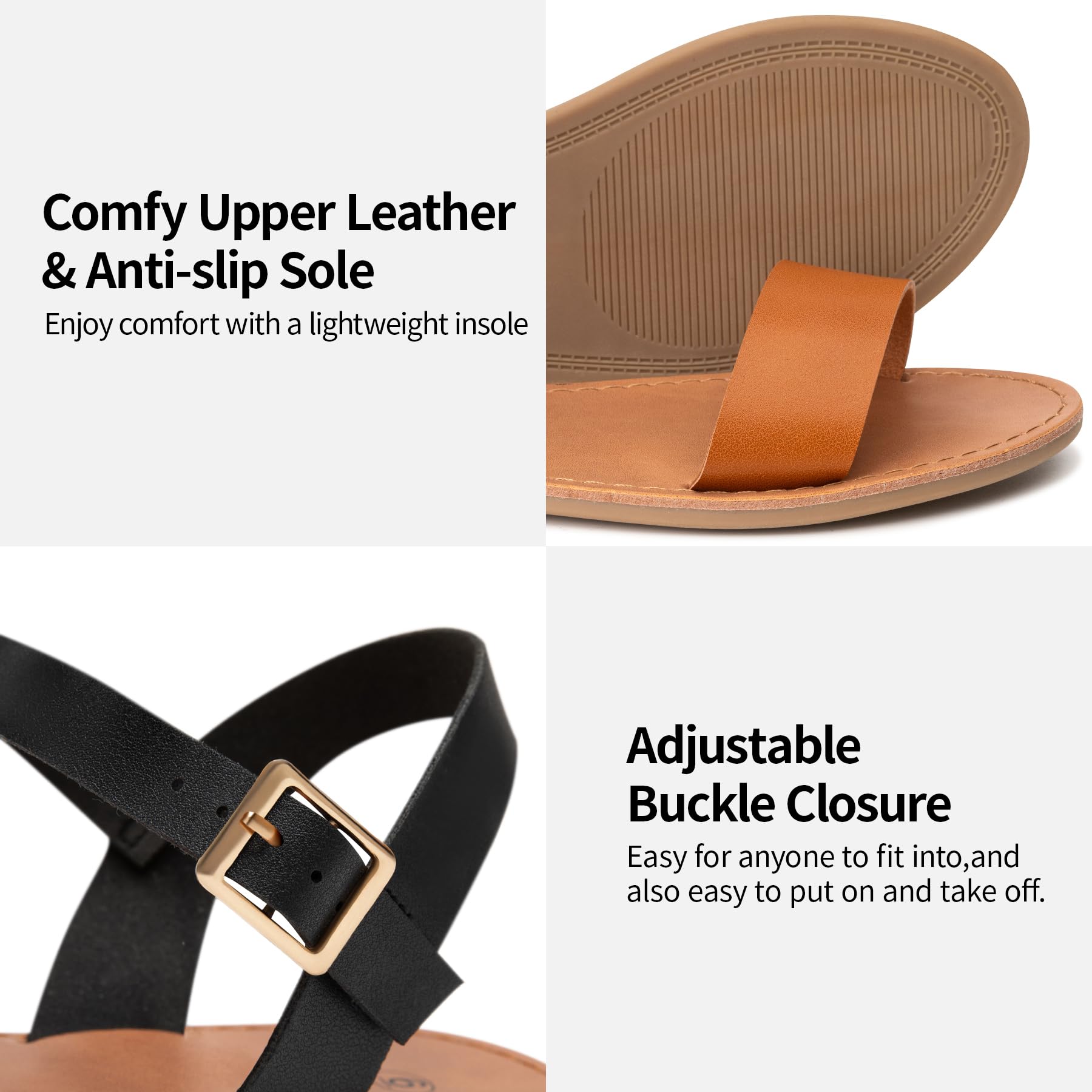 Stylish Women's Leather Gladiator Sandals with Adjustable Metal Buckle - Comfortable Flat Summer Sandals for Wedding, Party & Casual Wear - Open Toe Two-Tone Ankle Strap Dressy Sandals for Women
