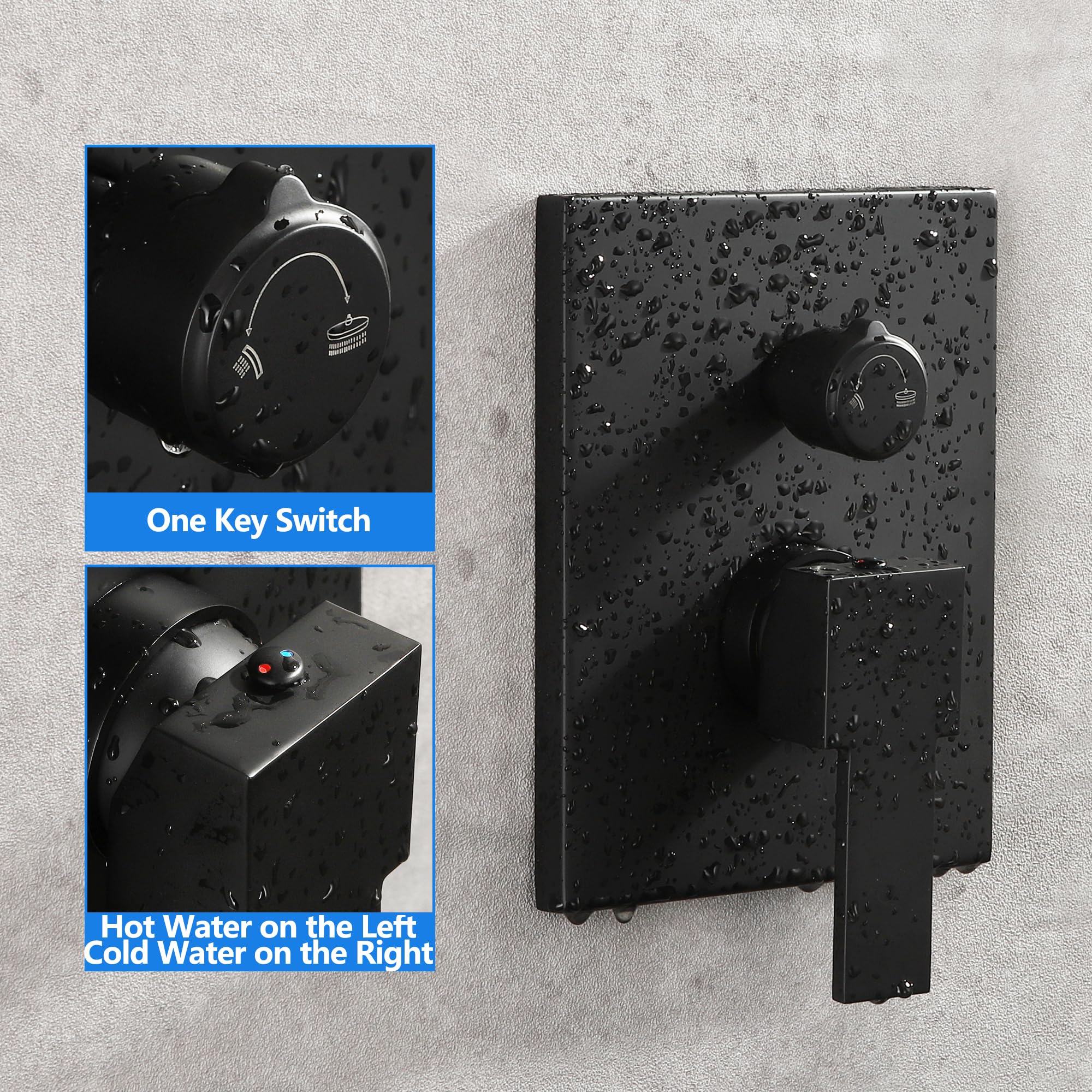 SKOWLL Matte Black Ceiling Mounted Shower System - 2 Function Shower Control Valve, High Pressure Rainfall Shower Head & Handheld Spray Combo for Luxurious Spa-Like Bathroom Experience