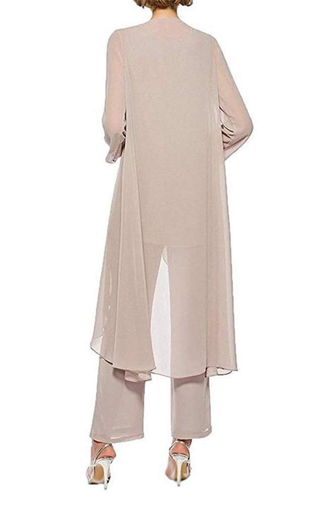 Honeydress Women's Elegant Chiffon Mother of The Bride Dress - Long Sleeve 3-Piece Pant Suit Set for Weddings, Formal Events & Special Occasions
