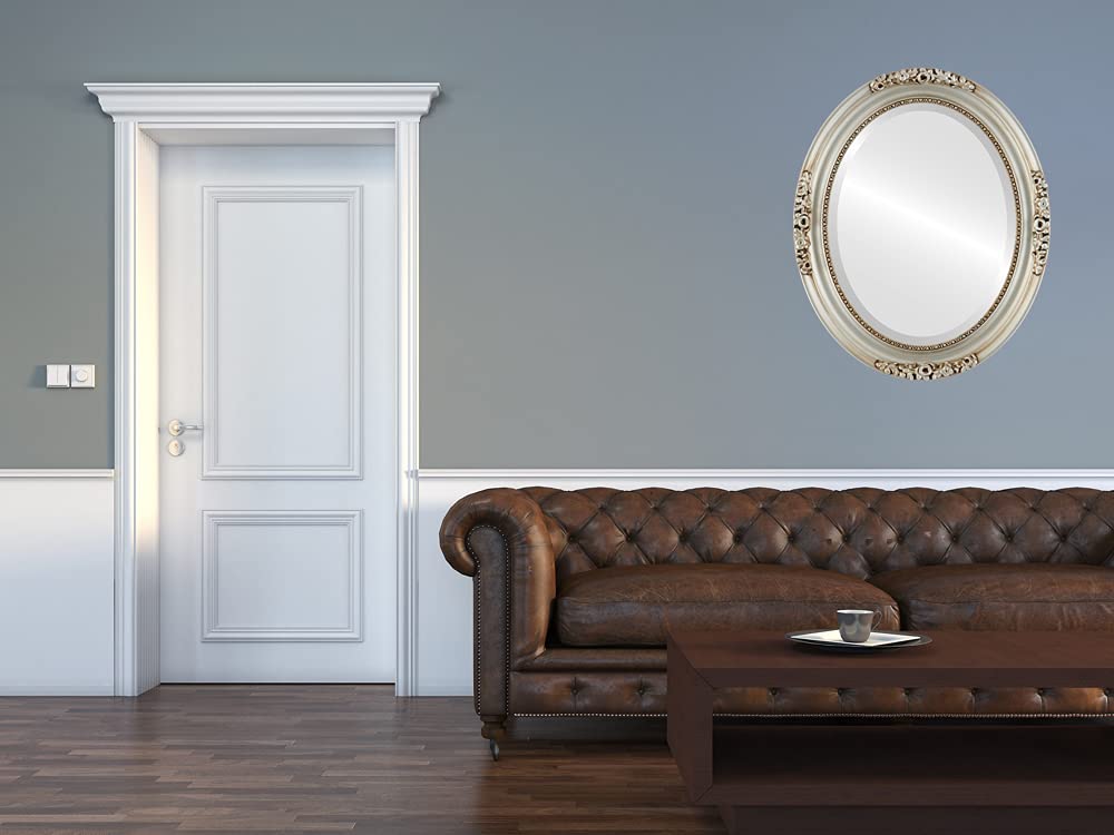 Versailles Style Oval Beveled Wall Mirror - Silver 22x28 Inch - Elegant Home Decor for Living Room, Bedroom & Entryway