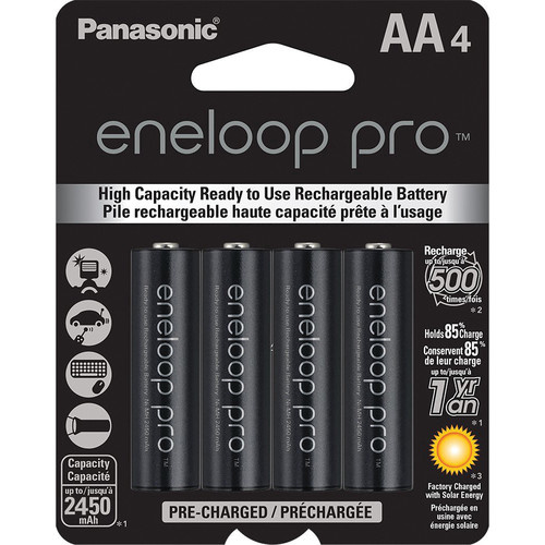 Panasonic Eneloop Pro AA Rechargeable Batteries (4 Pack) - High Capacity 2500mAh, Pre-Charged, Long Lasting Power for Digital Cameras, Flashlights, Gaming Controllers & More