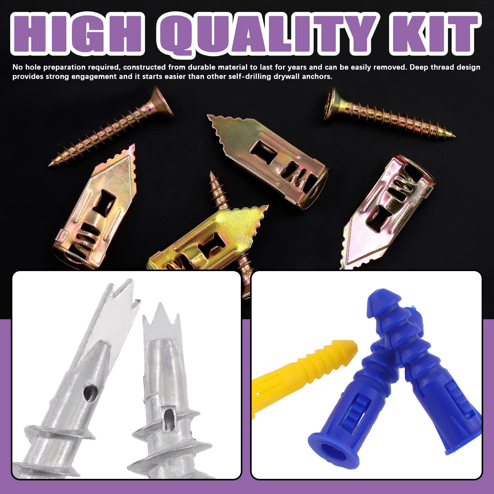 Swpeet 100-Piece 9-Style Plastic Wall Anchor Kit - Self-Drilling Drywall Anchors for Hollow Walls, No Pre-Drill Needed - Perfect for Hanging Pictures, Shelves, and Home Decor