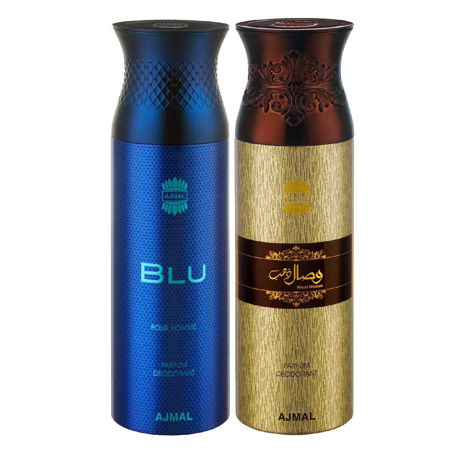 Premium Ajmal Blu Homme & Wisal Dhahab Men's Deodorant Spray Gift Set (2 x 200ml) - Long-Lasting Fragrance for Daily Use, Office & Special Occasions