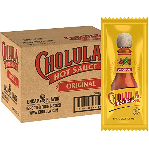 Cholula Original Hot Sauce Packets, 200 Count - Mexican Pepper Blend with Signature Spices | Single-Serve Portion for Takeout, Delivery & On-the-Go Meals | Perfect for Tacos, Burgers, Pizza & Office Lunches