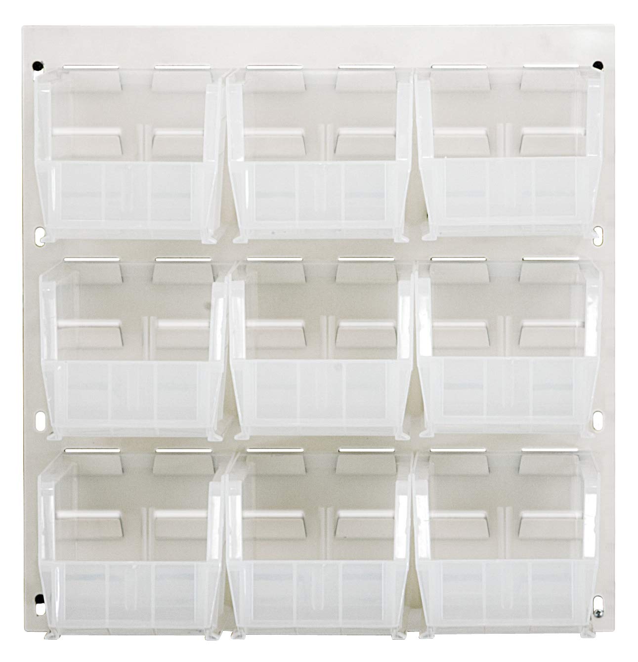 Quantum Storage QLP-1819HC-230-9CL White Louvered Panel Organizer with Clear Bins - 18