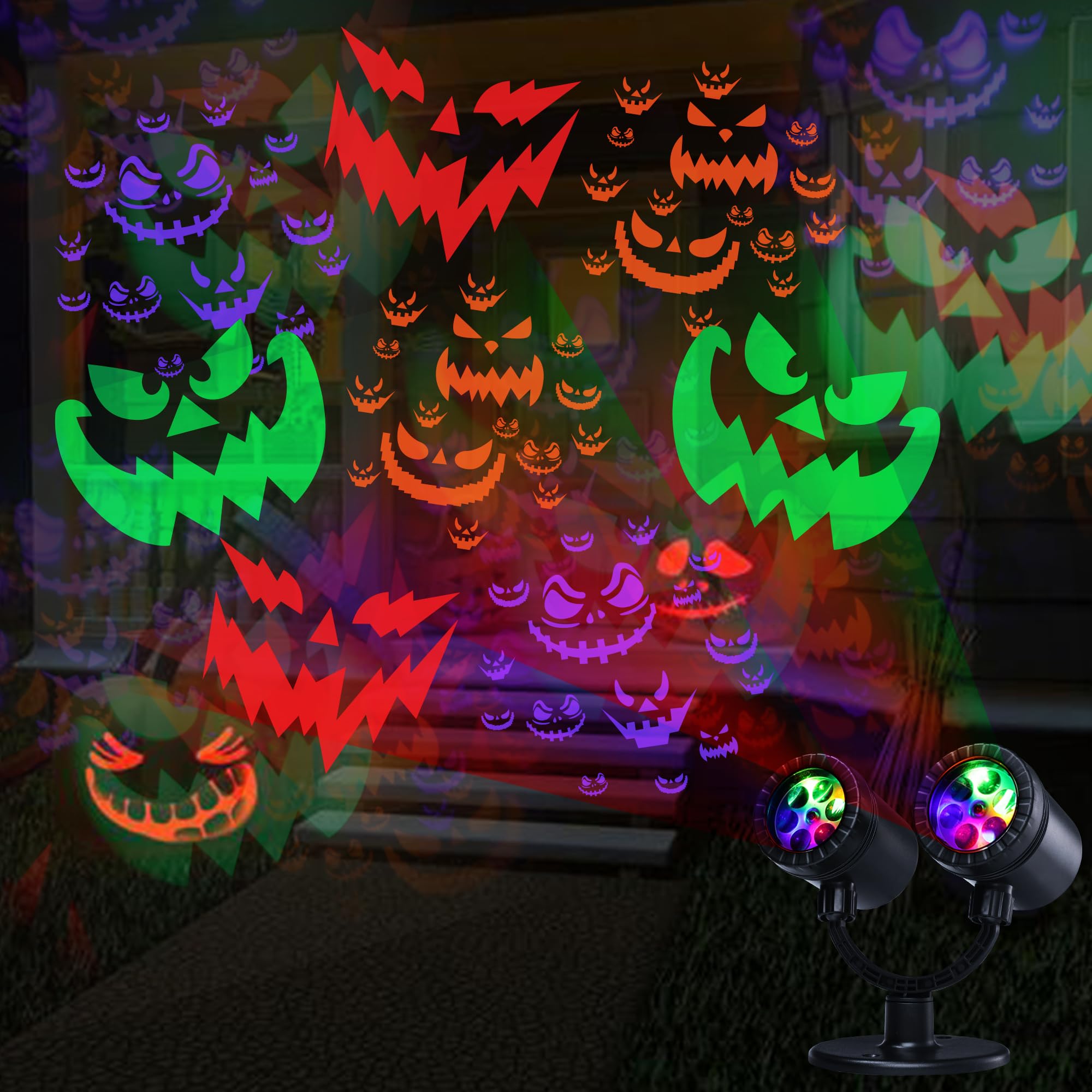 Toodour Double Head Halloween Projector Lights Outdoor - Dynamic Waterproof Devil Face Projector with Timer for Home, Window, Wall - Perfect for Halloween Decorations, Parties, and Haunted House Themes