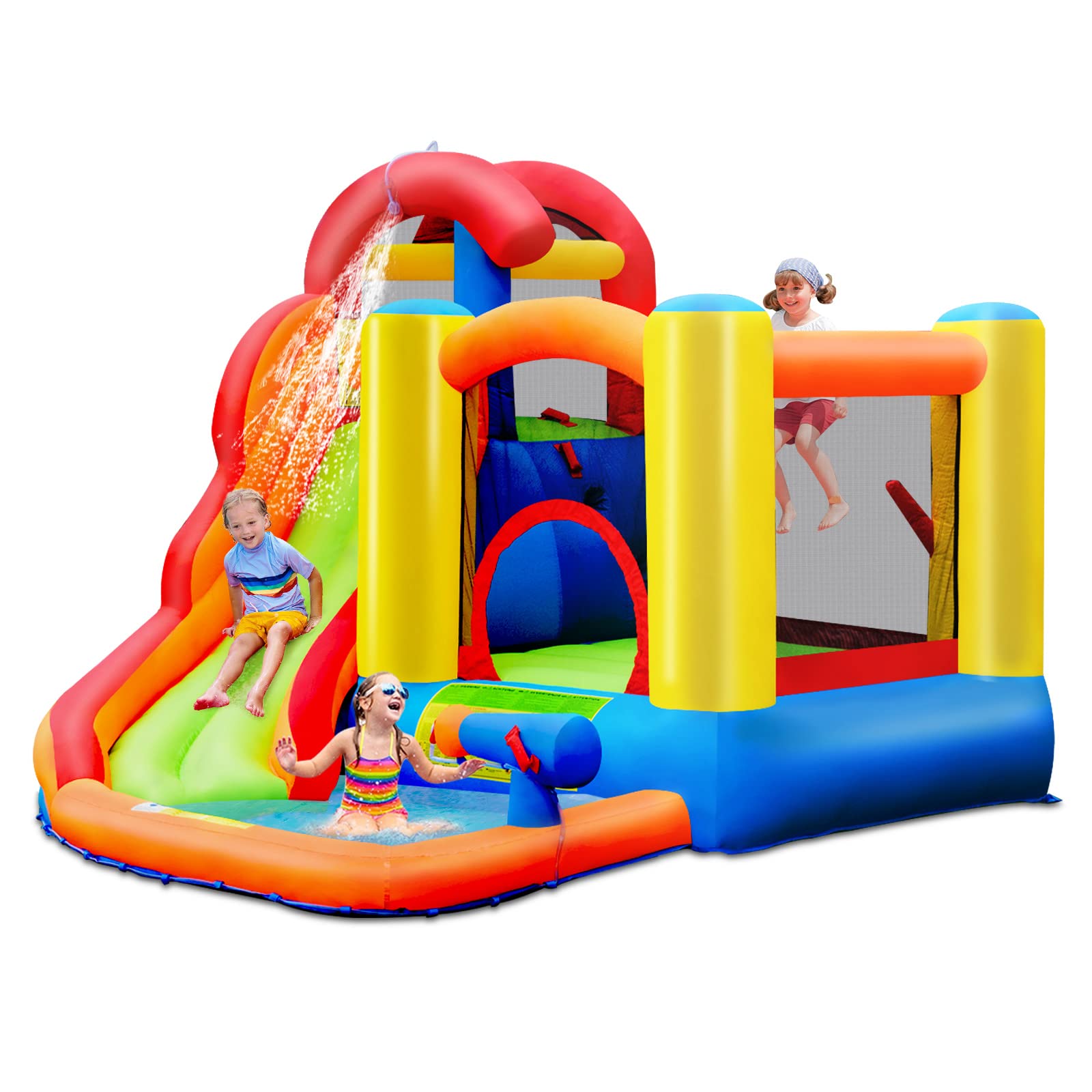 **HONEY JOY 6-in-1 Inflatable Water Slide for Kids & Adults - Giant Blow Up Bouncy Water Park with Splash Pool, Outdoor Backyard Bounce House & Water Slides (Blower Not Included) - Perfect for Summer Parties, Birthdays & Family Fun**