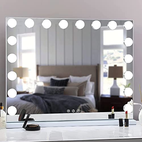 COOLJEEN Hollywood Vanity Mirror with Lights - 18pc Dimmable LED Bulbs, USB Charging Port & 3 Color Modes | Perfect for Makeup, Skincare & Bedroom Decor
